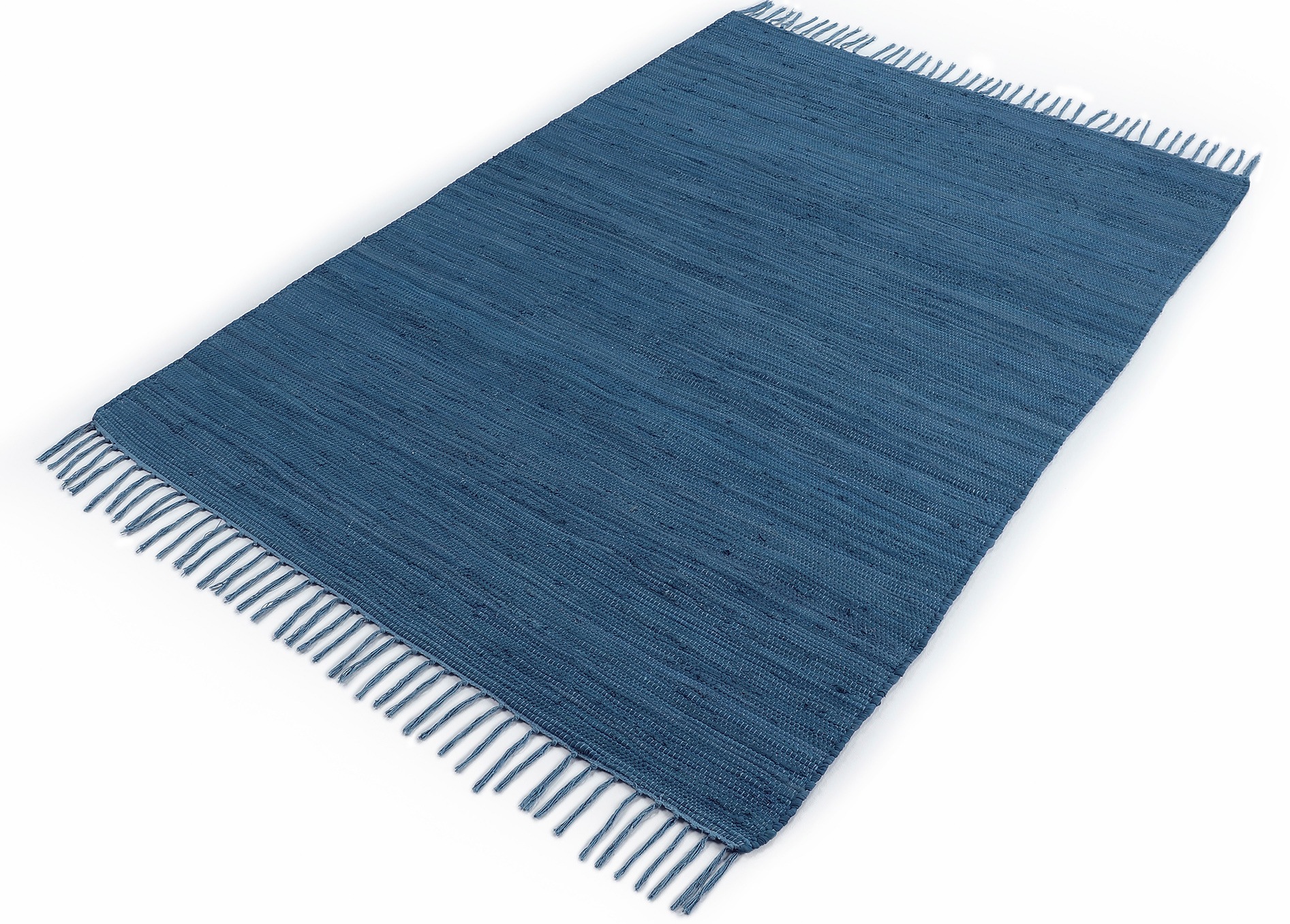 carpetfine Teppich »Kelim Chindi uni, auch als Läufer«, rechteckig, 5 mm Höhe, Wendeteppich, reine Baumwolle, handgewebt, Uni-Farben, mit Fransen