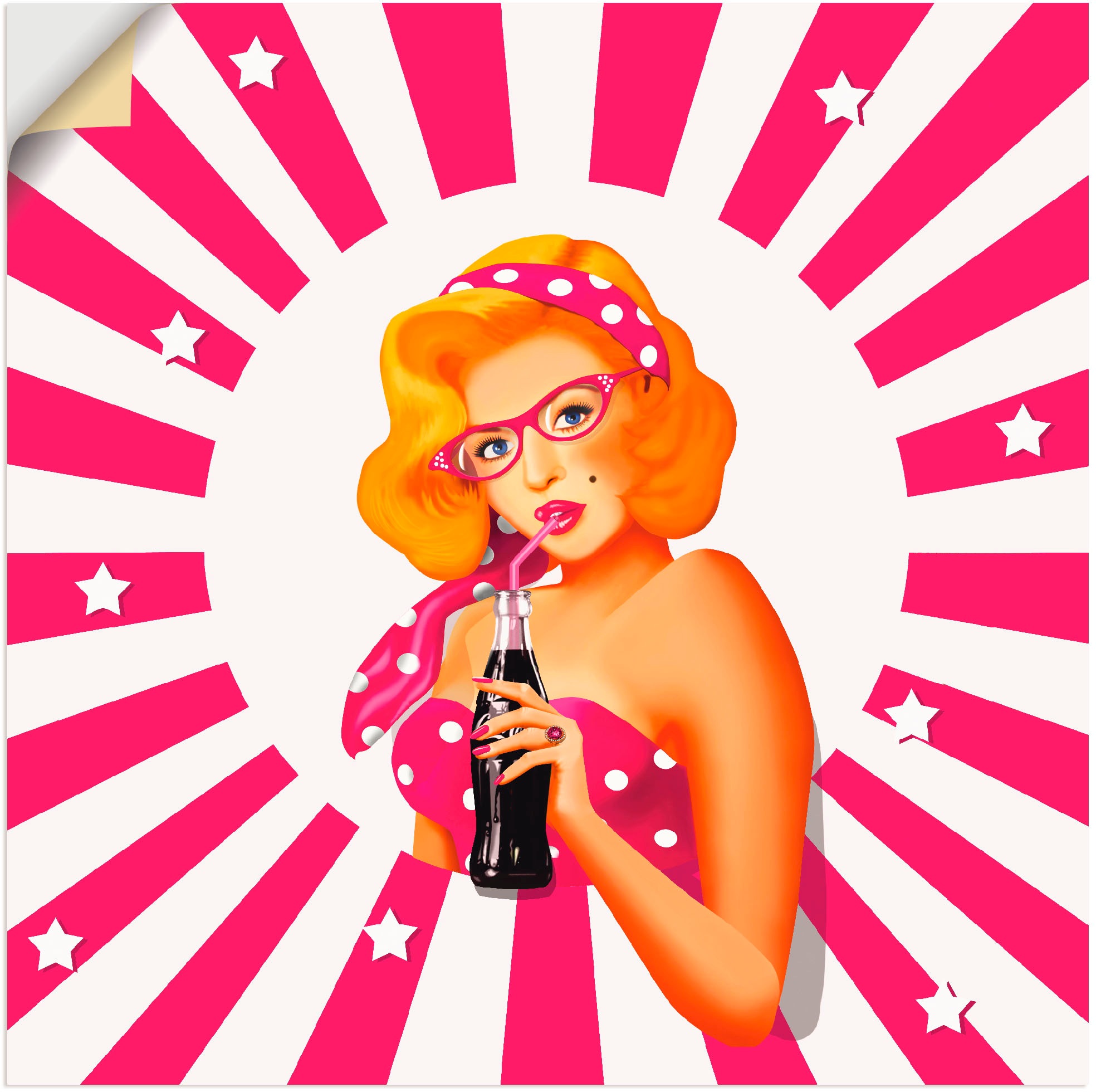 Image of Artland Wandbild »Rockabilly Pin-up-Girl auf Streifen«, Frau, (1 St.), in vielen Grössen & Produktarten - Alubild / Outdoorbild für den Aussenbereich, Leinwandbild, Poster, Wandaufkleber / Wandtattoo auch für Badezimmer geeignet bei Ackermann Versand Schw