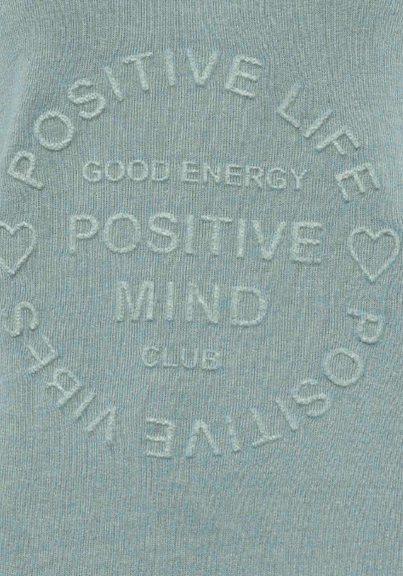 Zwillingsherz Sweatshirt »"Positive Mind"«, ausgefranster V-Ausschnitt, Used Look, Langarm, Schriftzug
