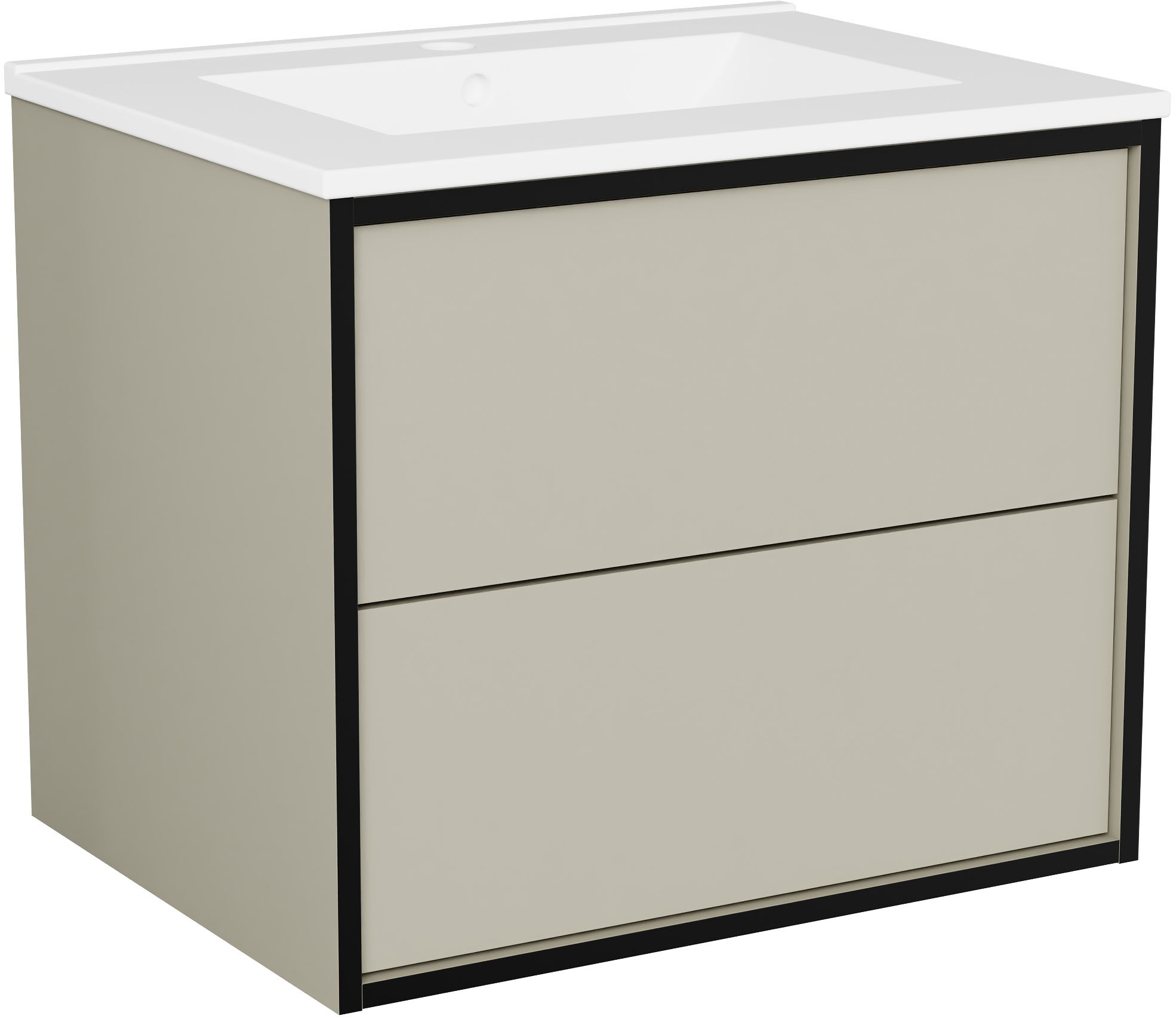 welltime Waschtisch "Waschbeckenunterschrank Line mit Waschbecken,Badmöbel,zwei Schubladen" Badschrank mit Waschbecken, Push to open, Maße B/H/T: 61/53/47 cm