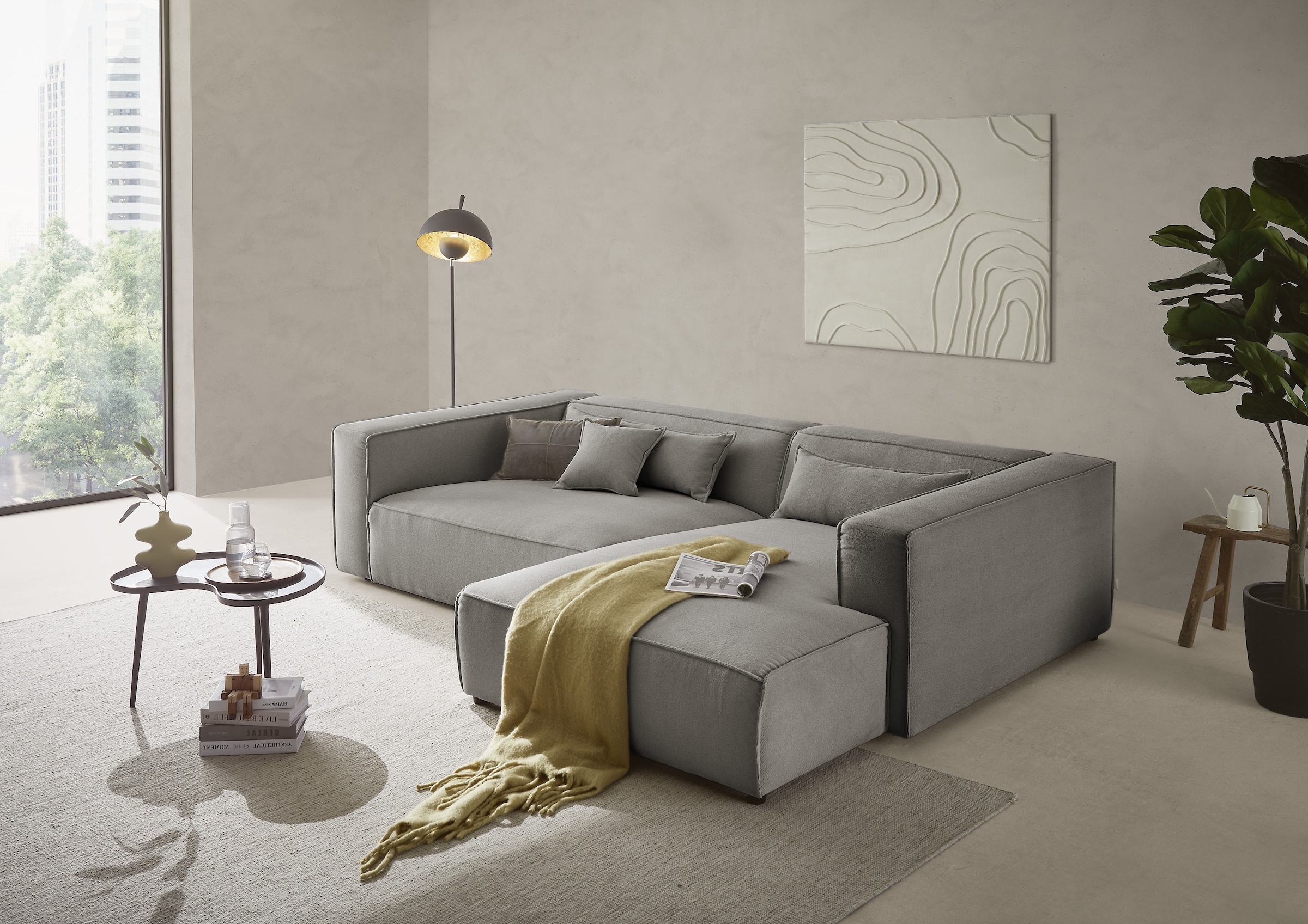 LeGer Home by Lena Gercke Ecksofa »PIARA XXL Strukturstoff, Big-Sofa, L-Form« wahlweise Ottomane rechts/links, Kedernaht, extra tiefe Sitzfläche