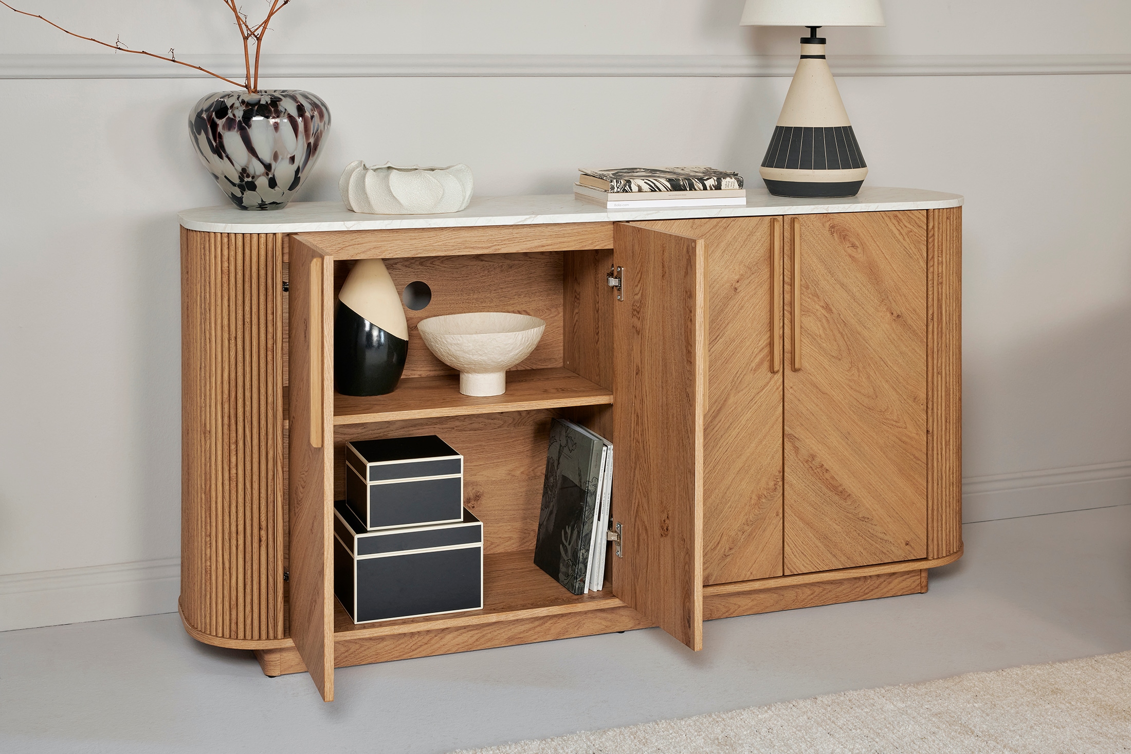 Jahnke Sideboard »ARROW SB 160« 1 Stk. tlg. Sideboard, abgerundet, Fischgrät-Muster, Breite 159,5 cm