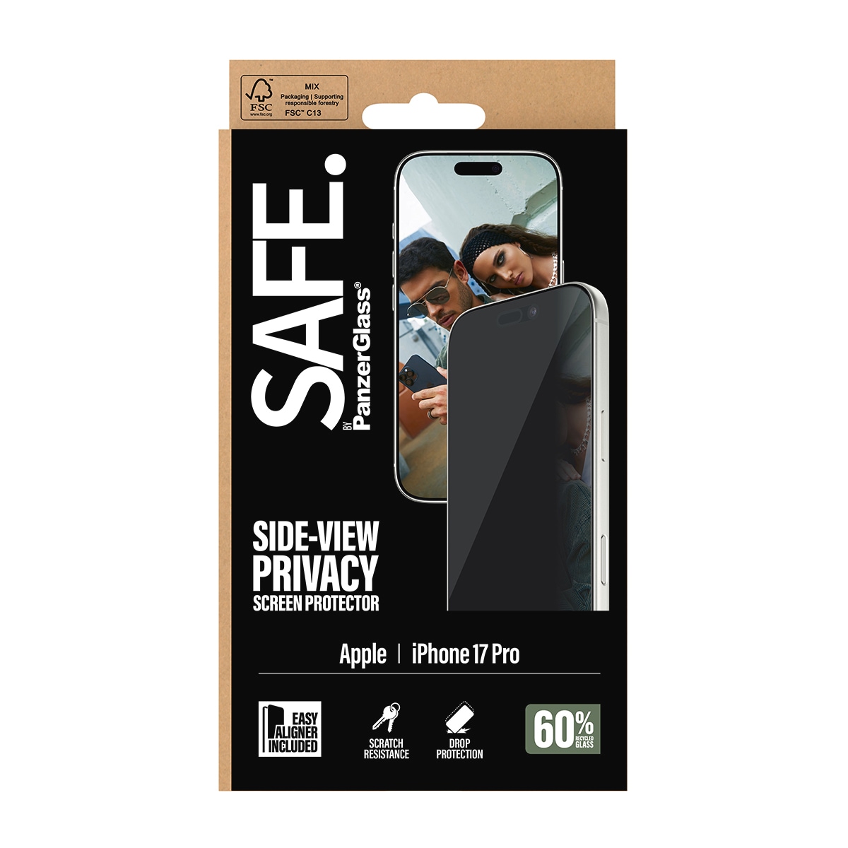 SAFE by PanzerGlass Displayschutzglas »Side-View Privacy Screen Protector« für Apple iPhone 17 Pro Displayschutzfolie, Schutzfolie, Bildschirmschutz, kratz- & stossfest