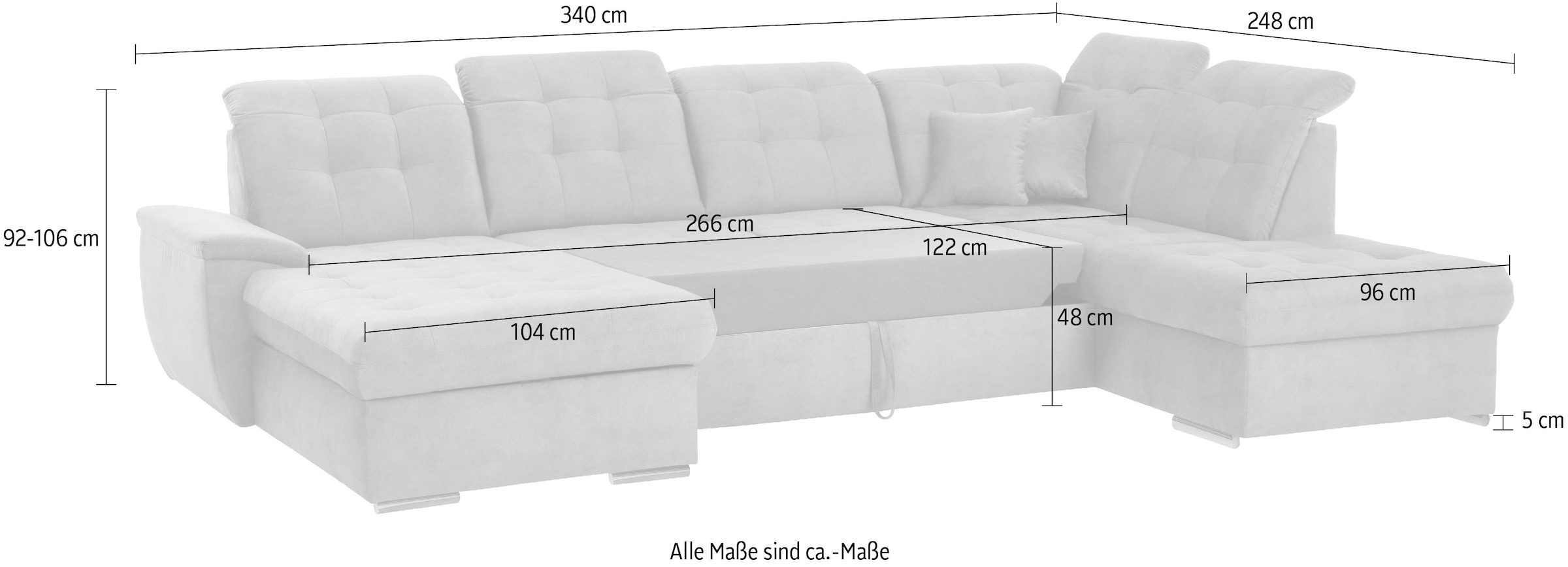 exxpo - sofa fashion Wohnlandschaft »Durango, aufwendige Sitz- und Rückenverarbeitung, bequem, U-Form«, inkl. Kopfteilverstellung, wahlweise mit Bettfunktion und Bettkasten