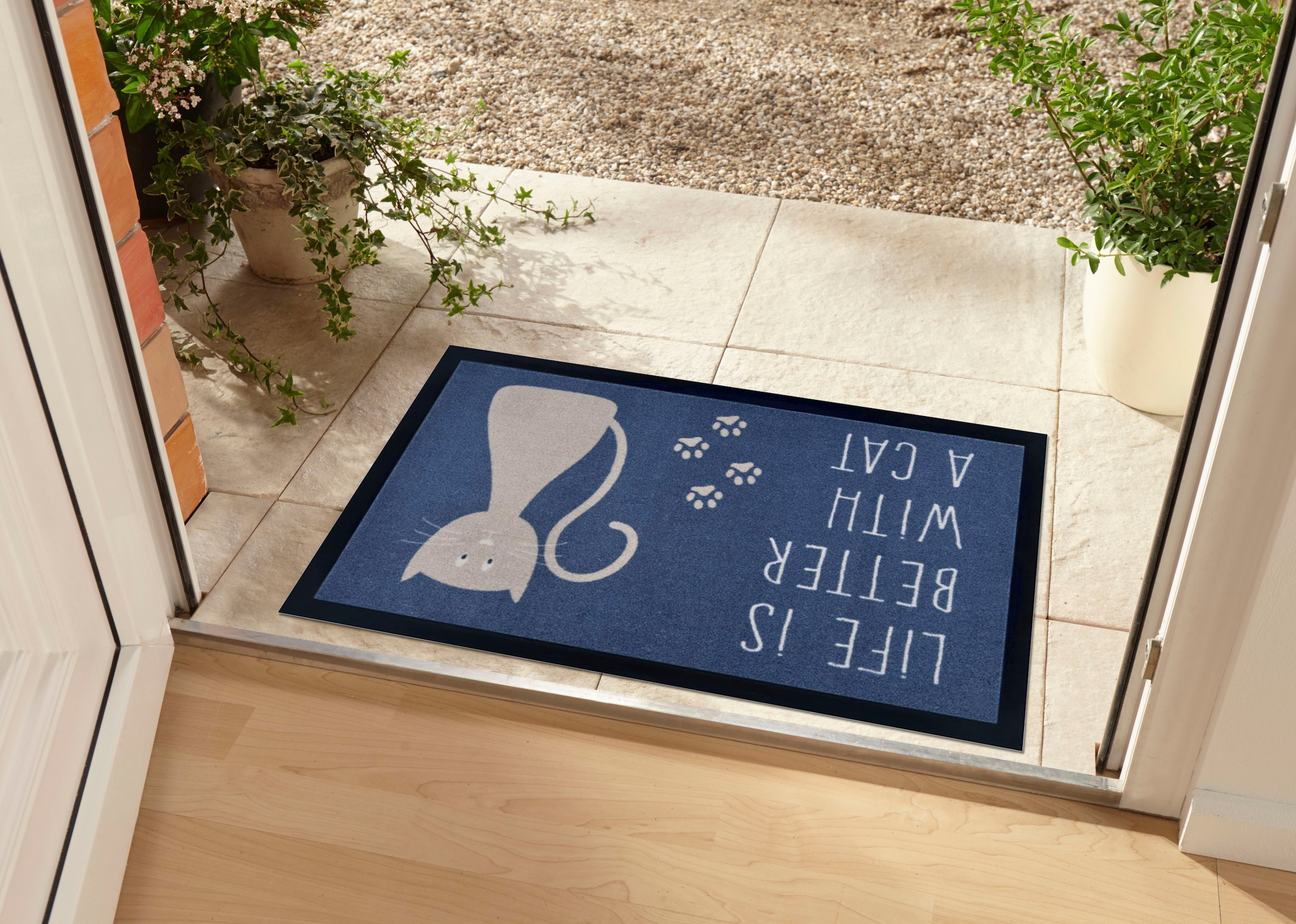 my home Fussmatte »Katze, Türmatte«, rechteckig, 5 mm Höhe, Rutschfest, Tiermotiv, Cat, mit Spruch, Robust, Pflegeleicht