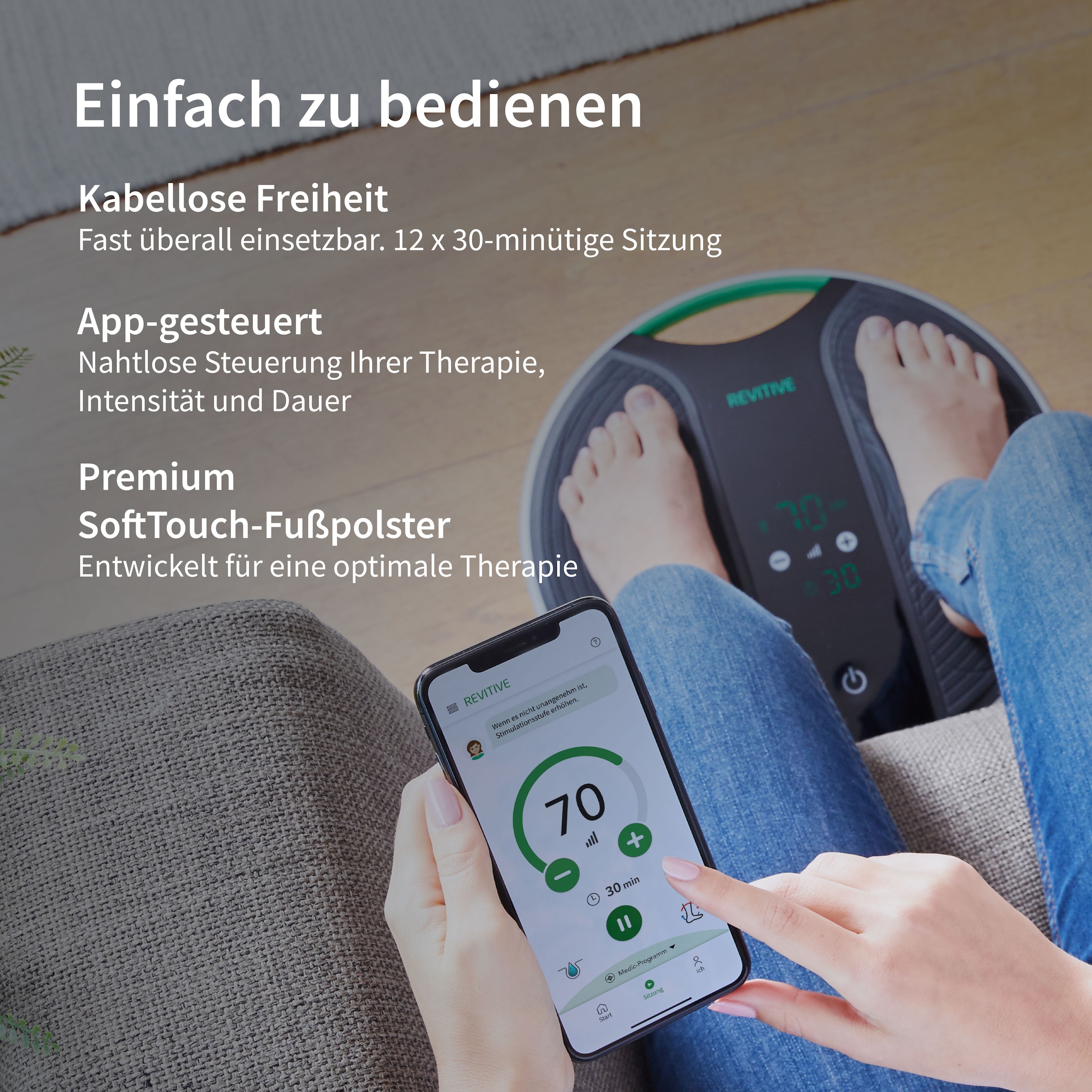 REVITIVE Appareil EMS »Medic Coach Durchblutungs-Stimulator« Thérapie efficace contre les douleurs au genou et meilleure circulation sanguine