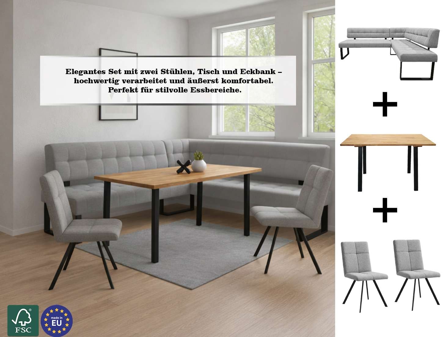 Home affaire Banc d'angle »Mia Küchenbank, Polsterbank, Esszimmerbank, 207x167 cm« Moderne Bank und  Farben, Sitzplatzanzahl: 5, Frei in Raum stellbar