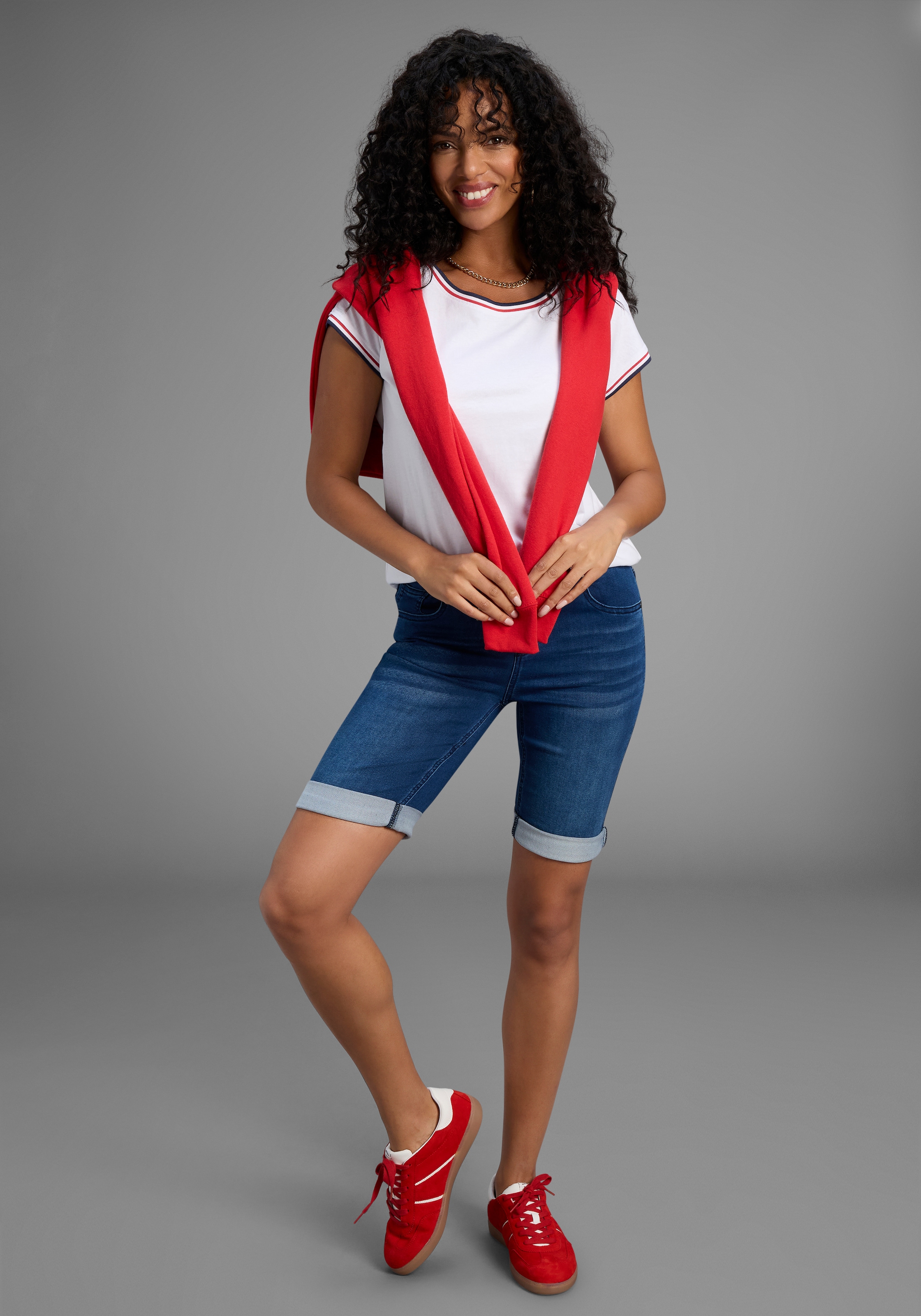 Arizona Bermuda en jean jogging hohe Leibhöhe,  krempelbare Beinabschlüsse,  Used-Look