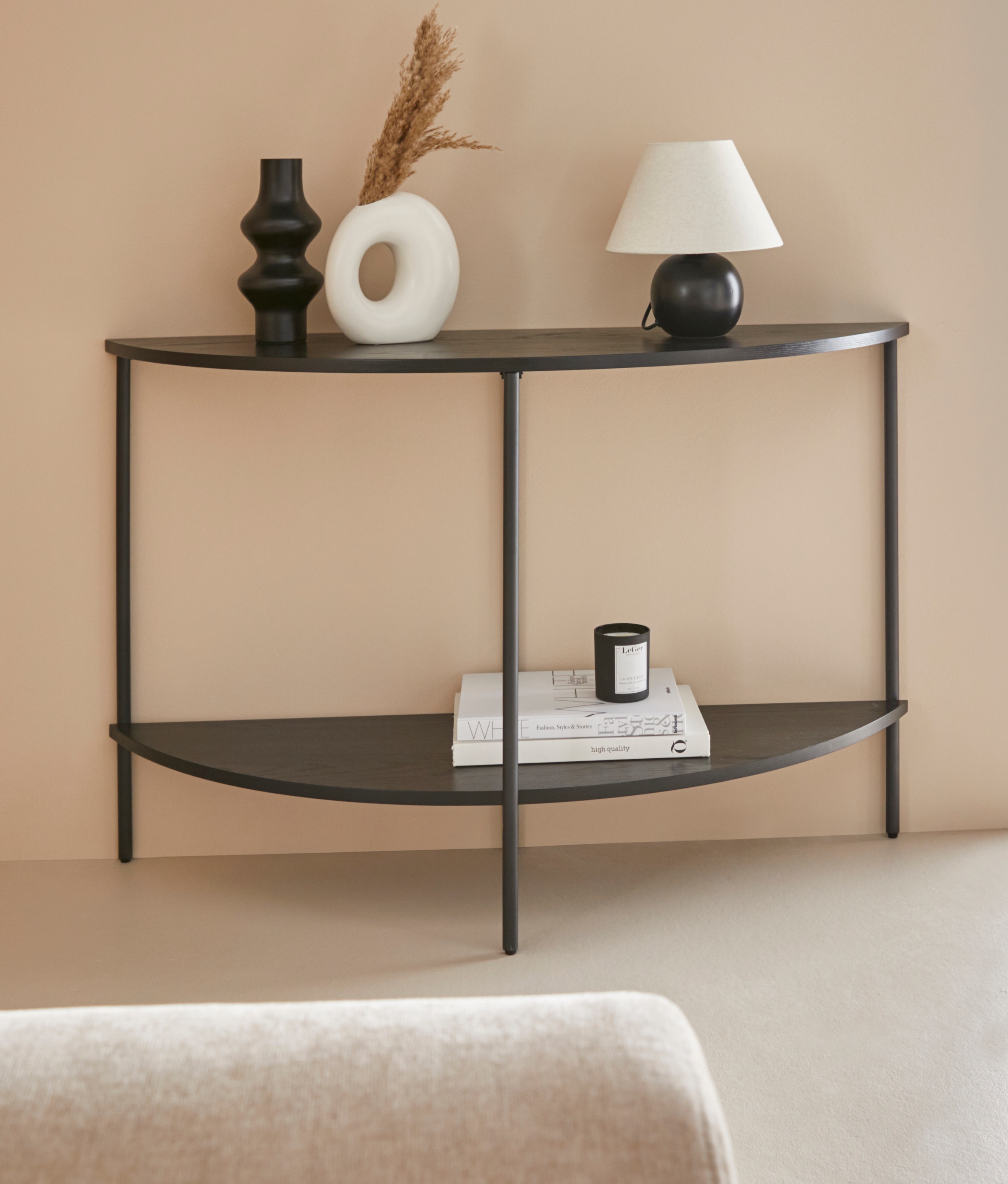 Image of Leonique Couchtisch "Fleuriss" aus massivem Eschenholzfurnier, pulverbeschichtetes Metallgestell