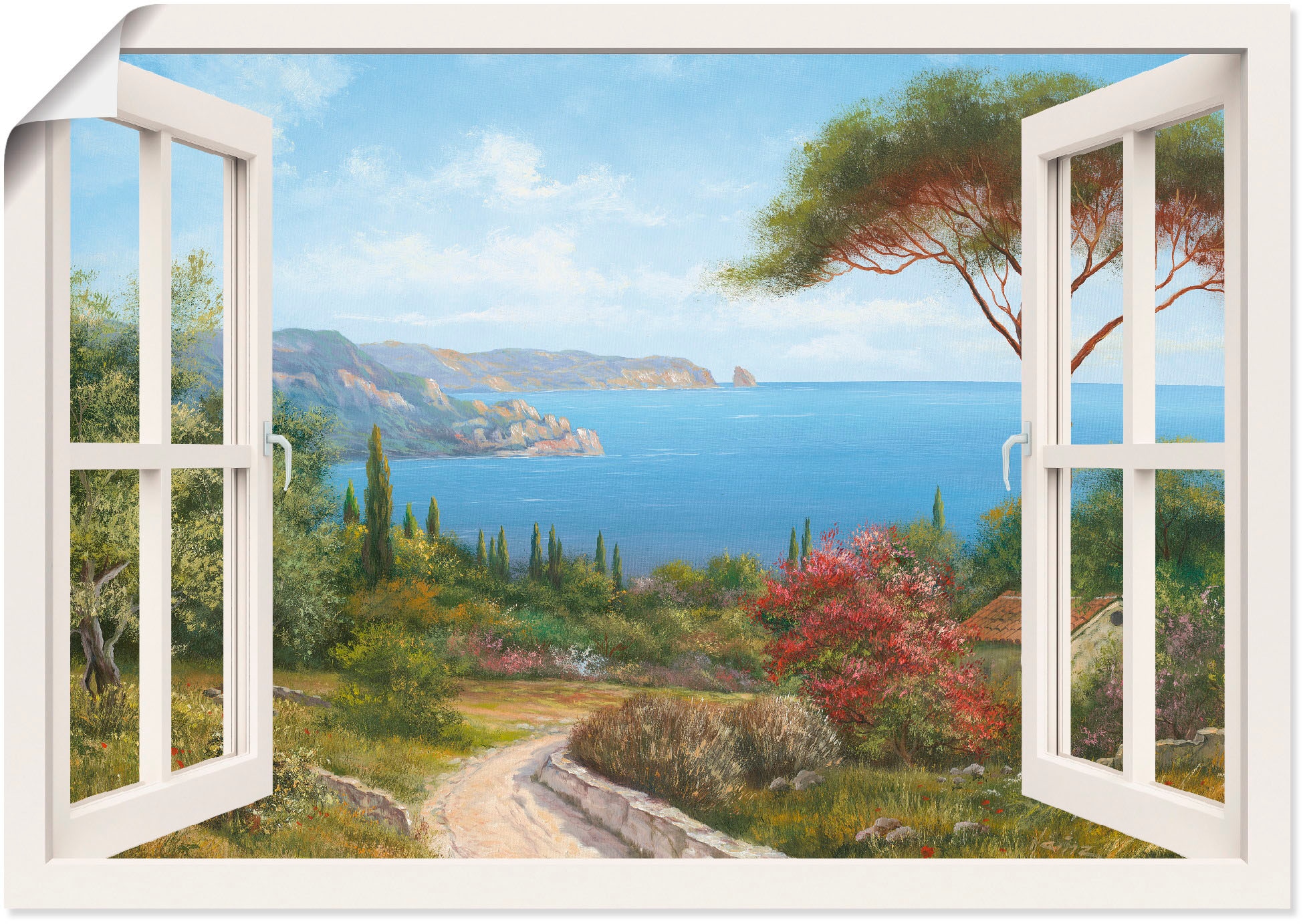 Wandbild »Fensterblick - Haus am Meer I«, Fensterblick, (1 St.), als Leinwandbild,...