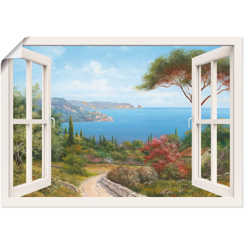 Artland Wandbild »Fensterblick - Haus am Meer I«, Fensterblick, (1 St.), als Leinwandbild, Poster, Wandaufkleber in verschied. Grössen