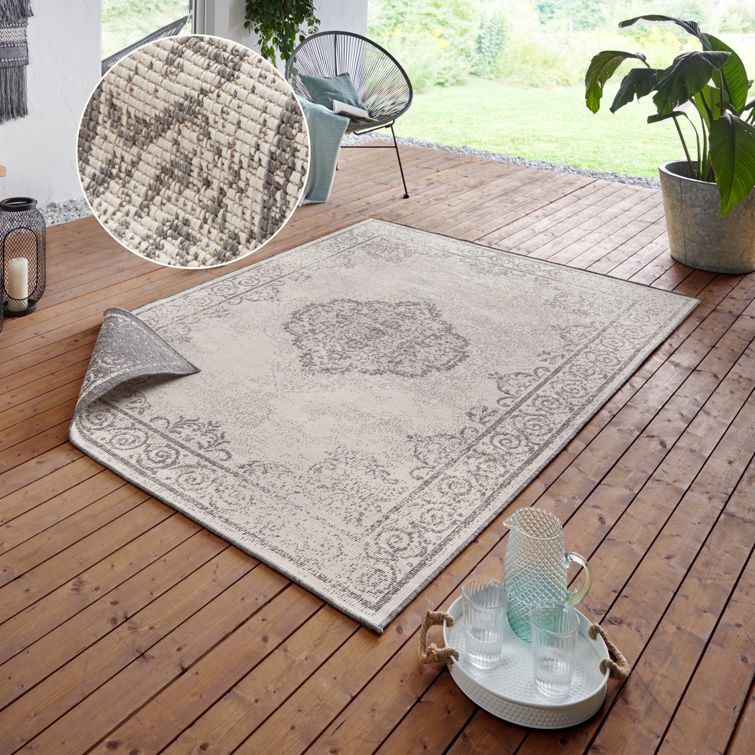 Image of HANSE Home Teppich "CEBU Wendeteppich" rechteckig 5 mm Höhe In-& Outdoor, Wetterfest, Balkon, Wohnzimmer, Wasserfest, Orientalisch