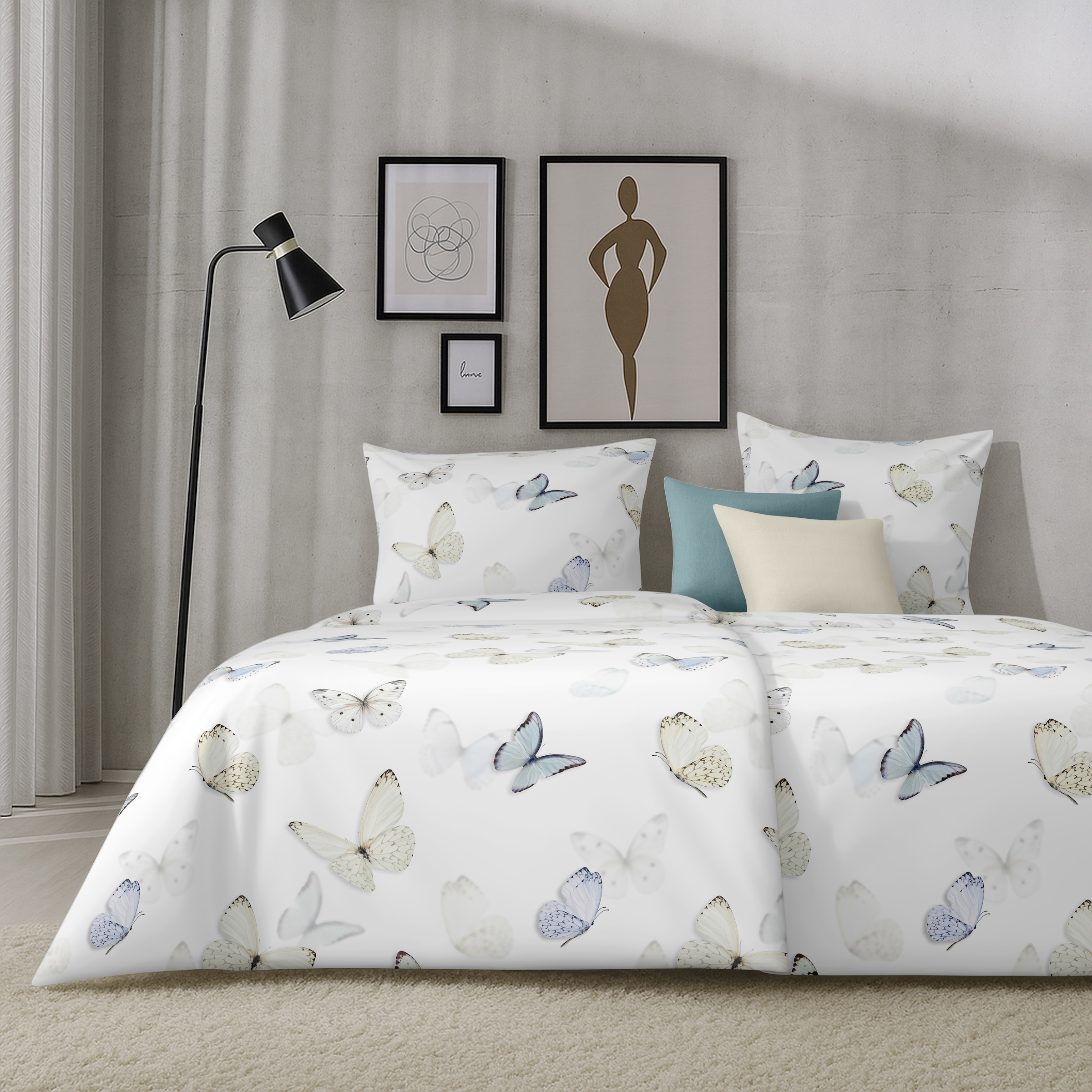 APELT Linge de lit »Papillon« 2 pièces Ensemble de linge de lit avec fermeture éclair, satin de coton, impression numérique