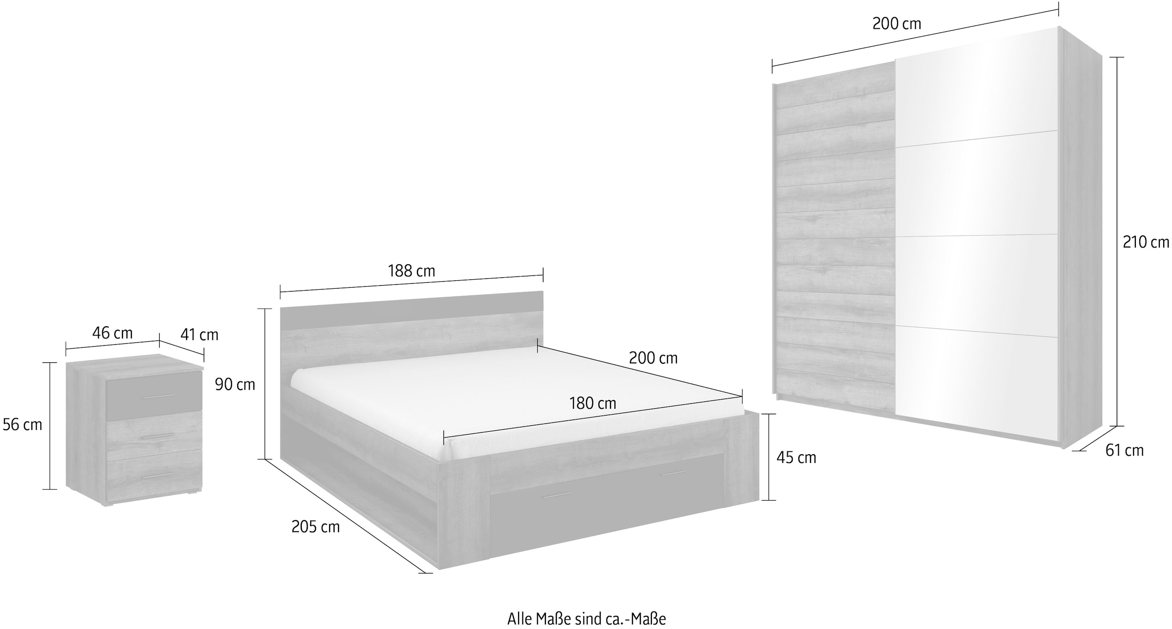 Helvetia Schlafzimmer-Set »Beta«, (4 St.), wahlweise in 3 Farben und 2 Bettgrössen