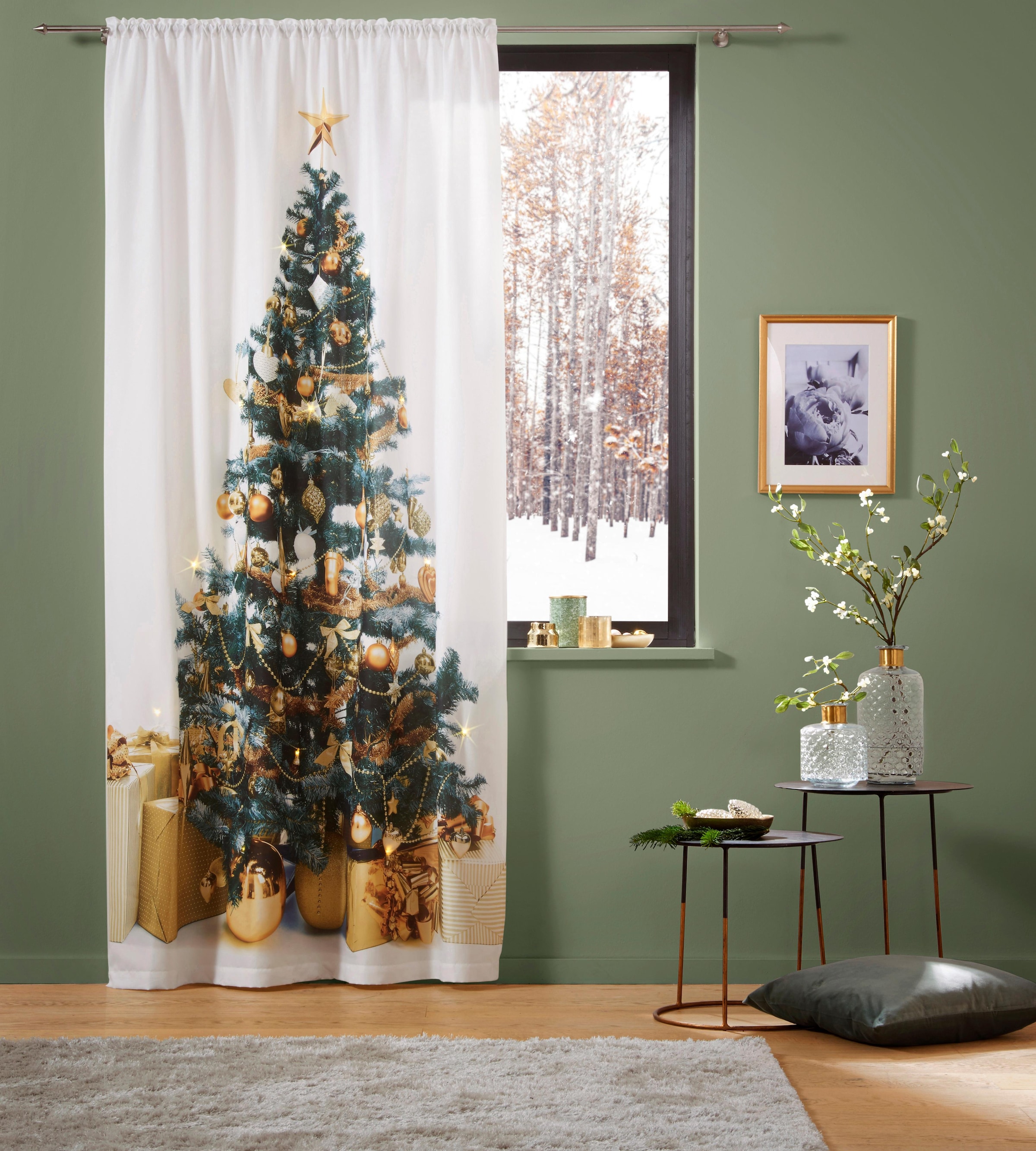 my home Vorhang »Xmas Tree W/LED«, (1 St.), Blickdicht, Tannenbaum,  weihnachtlich, HxB: 230x140, 15 LED-Lichter versandkostenfrei auf