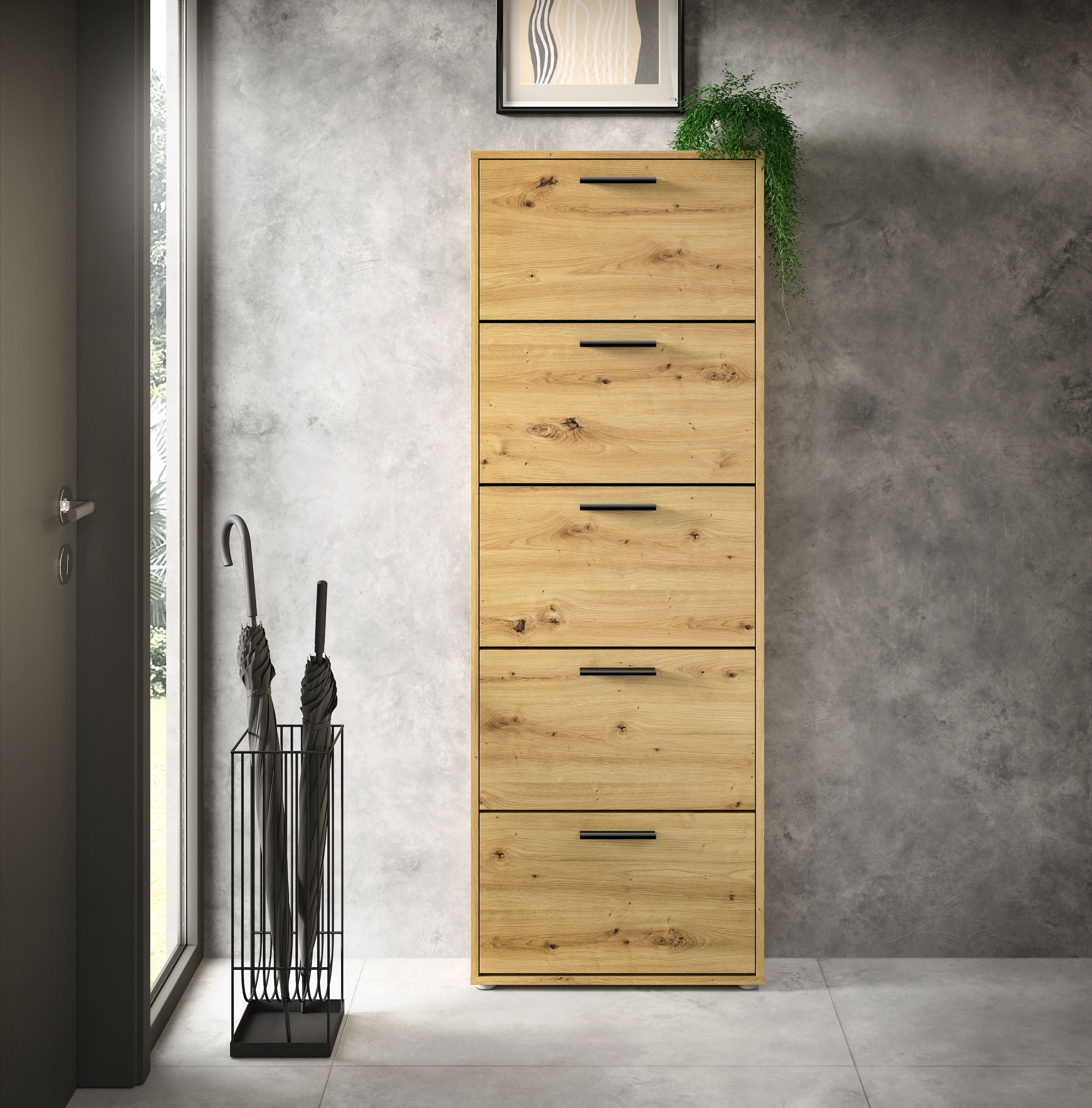 Image of HBZ Schuhkommode "Sam Schuhkipper, Schuhschrank BxHxT 59x169x17 cm" 1 Stk. tlg. mit 5 Klappen
