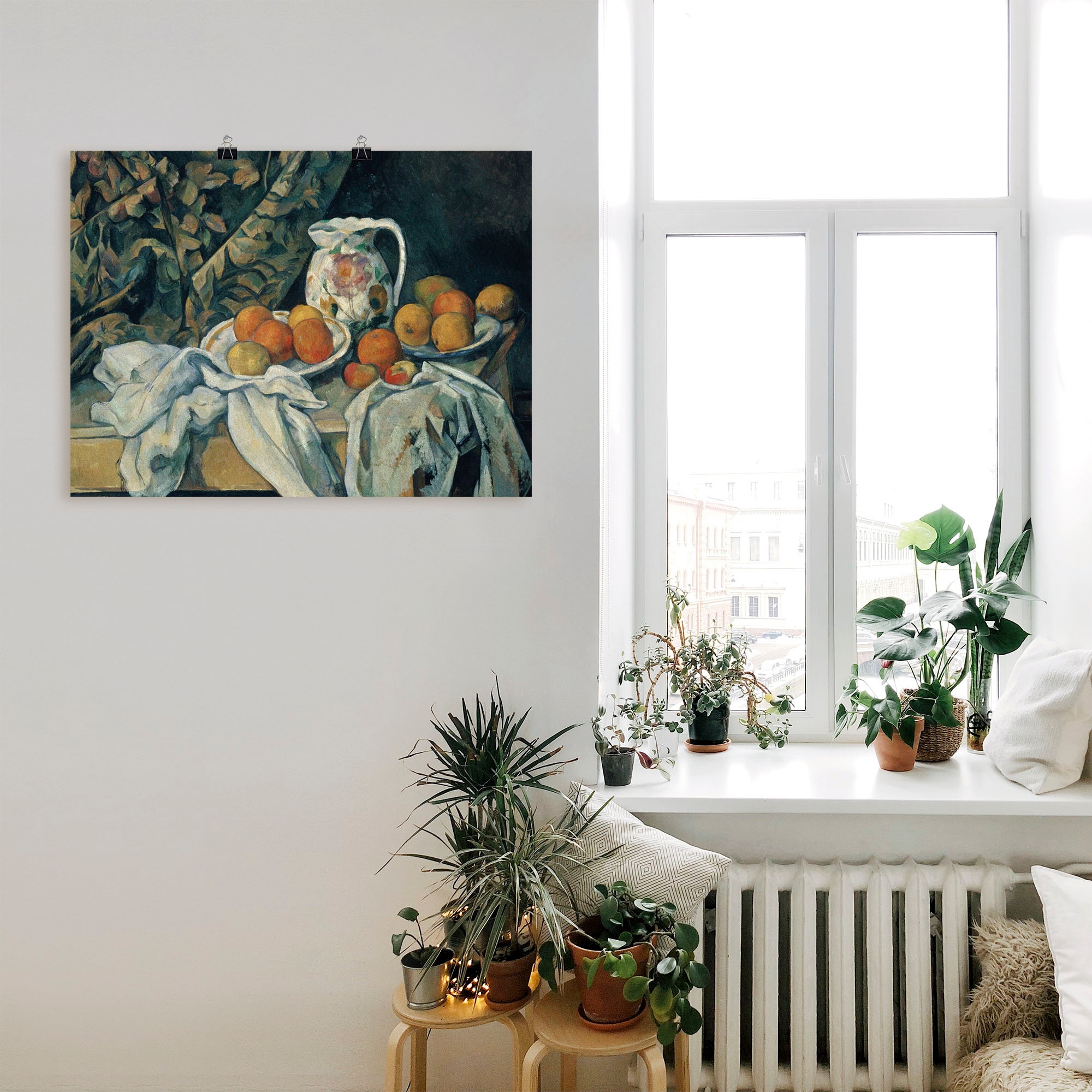 Artland Kunstdruck »Stillleben mit Pfirsichen und Flaschen«, Arrangements, (1 St.), als Leinwandbild, Wandaufkleber oder Poster in versch. Grössen