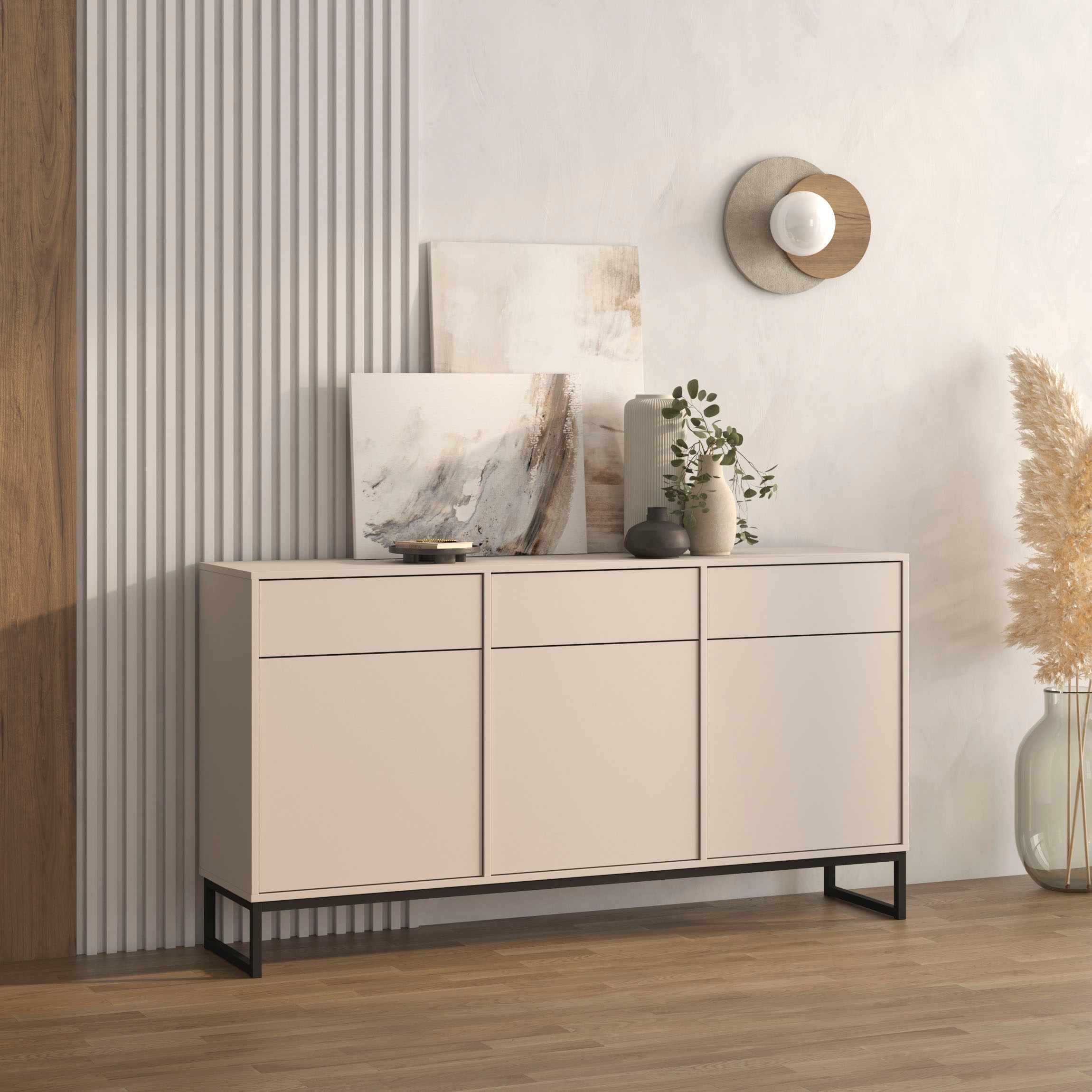 Image of GOODproduct Sideboard "Loft, Breite 157 cm, grifflose Kommode 3 Türen/3 Schubkästen." Schubladenschrank mit viel Stauraum, Einlegeböden verstellbar