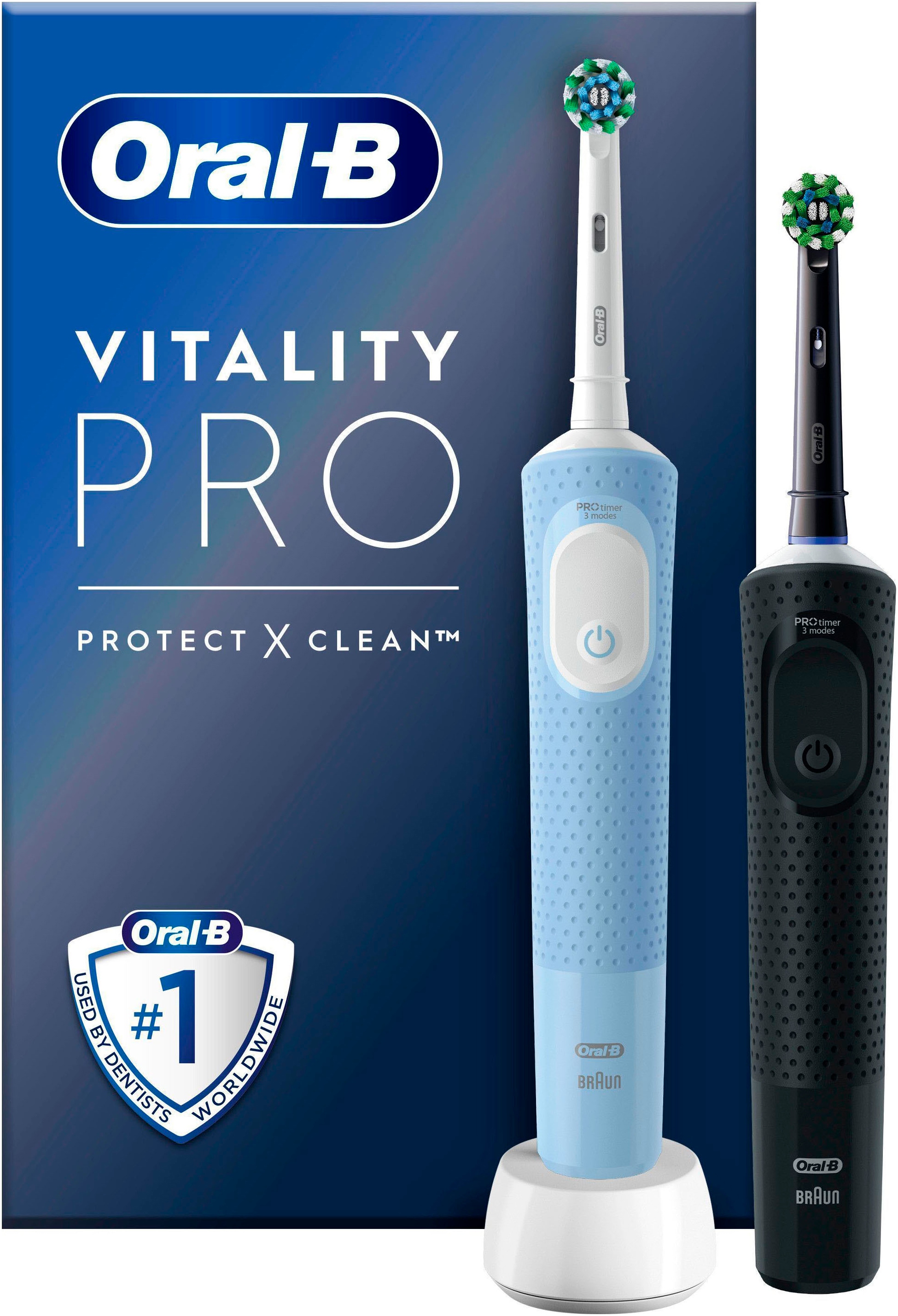 Image of Oral-B Elektrische Zahnbürste "Vitality Pro Doppelpack" 2 Stk. Aufsteckbürsten Indikator-Borsten