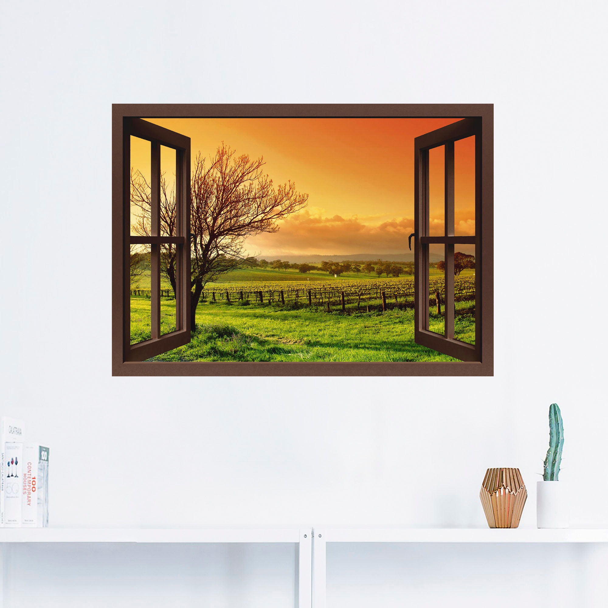 Artland Wandbild »Fensterblick - Landschaft mit Weinbergen«, Fensterblick, (1  St.), als Leinwandbild, Wandaufkleber oder Poster in versch. Grössen kaufen