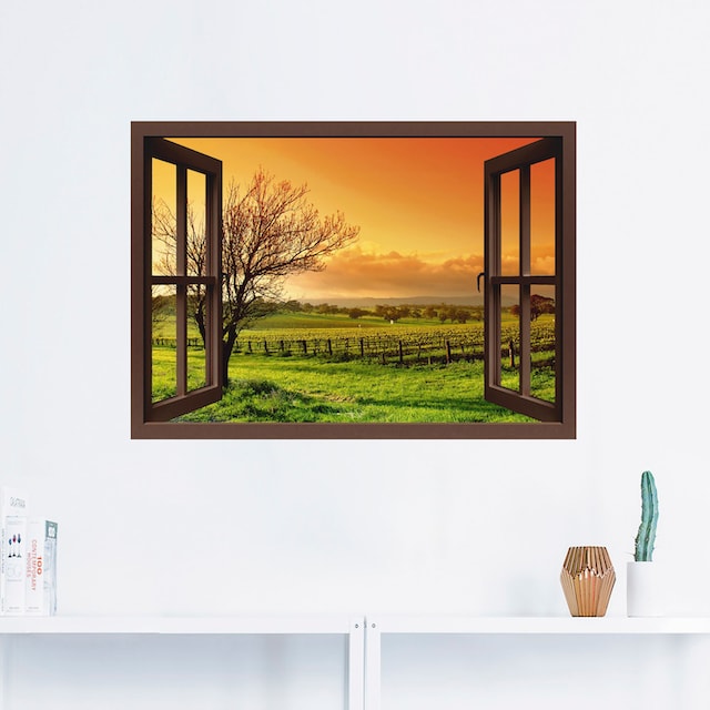Artland Wandbild »Fensterblick - Landschaft mit Weinbergen«, Fensterblick, (1  St.), als Leinwandbild, Wandaufkleber oder Poster in versch. Grössen kaufen
