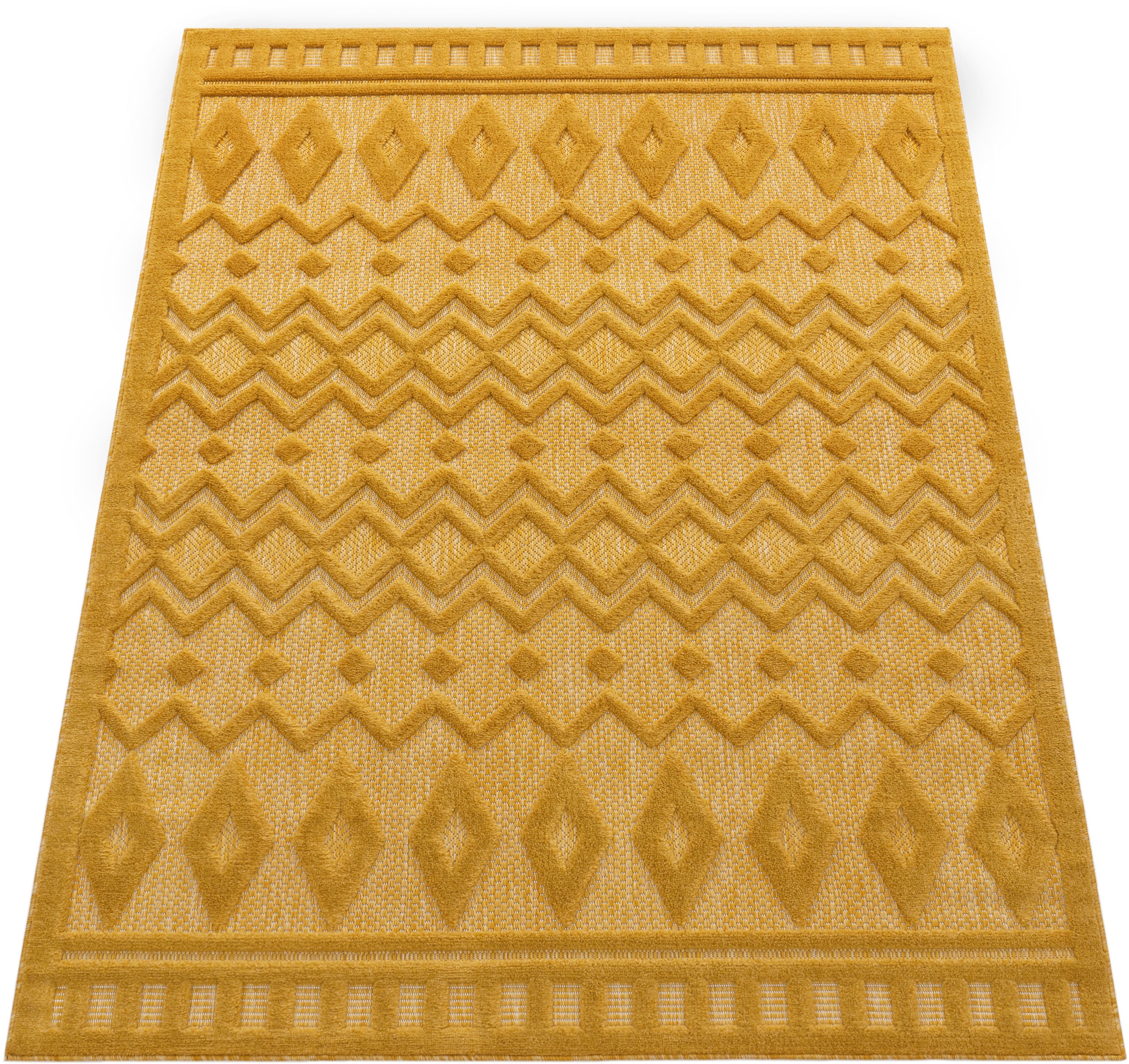 Paco Home Teppich »Livorno 671«, rechteckig, Uni-Farben, Scandi, Rauten Muster, Hoch-Tief Effekt, Outdoor geeignet