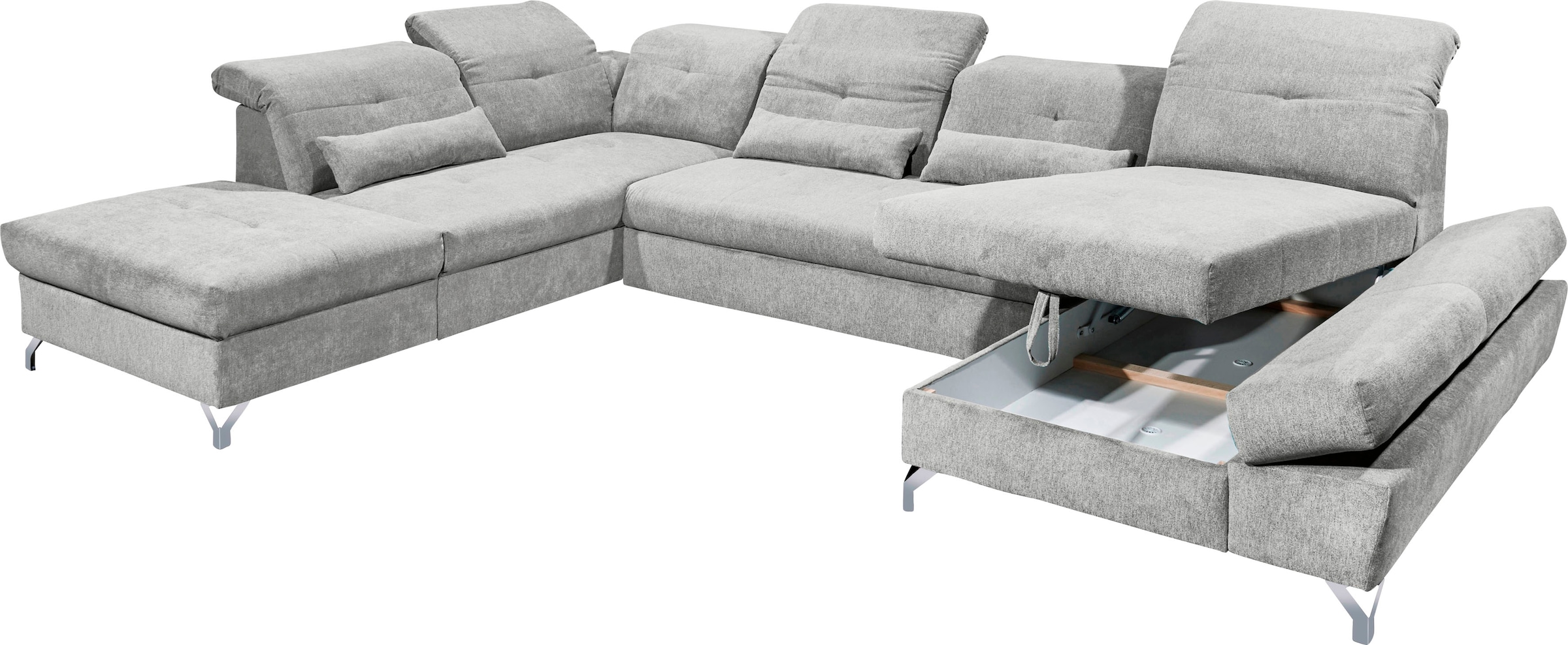 ED EXCITING DESIGN Wohnlandschaft »Melfi U-Form mit Bettfunktion, Bettkasten« Arm- & Kopfteilverstellung & 3 Nierenkissen