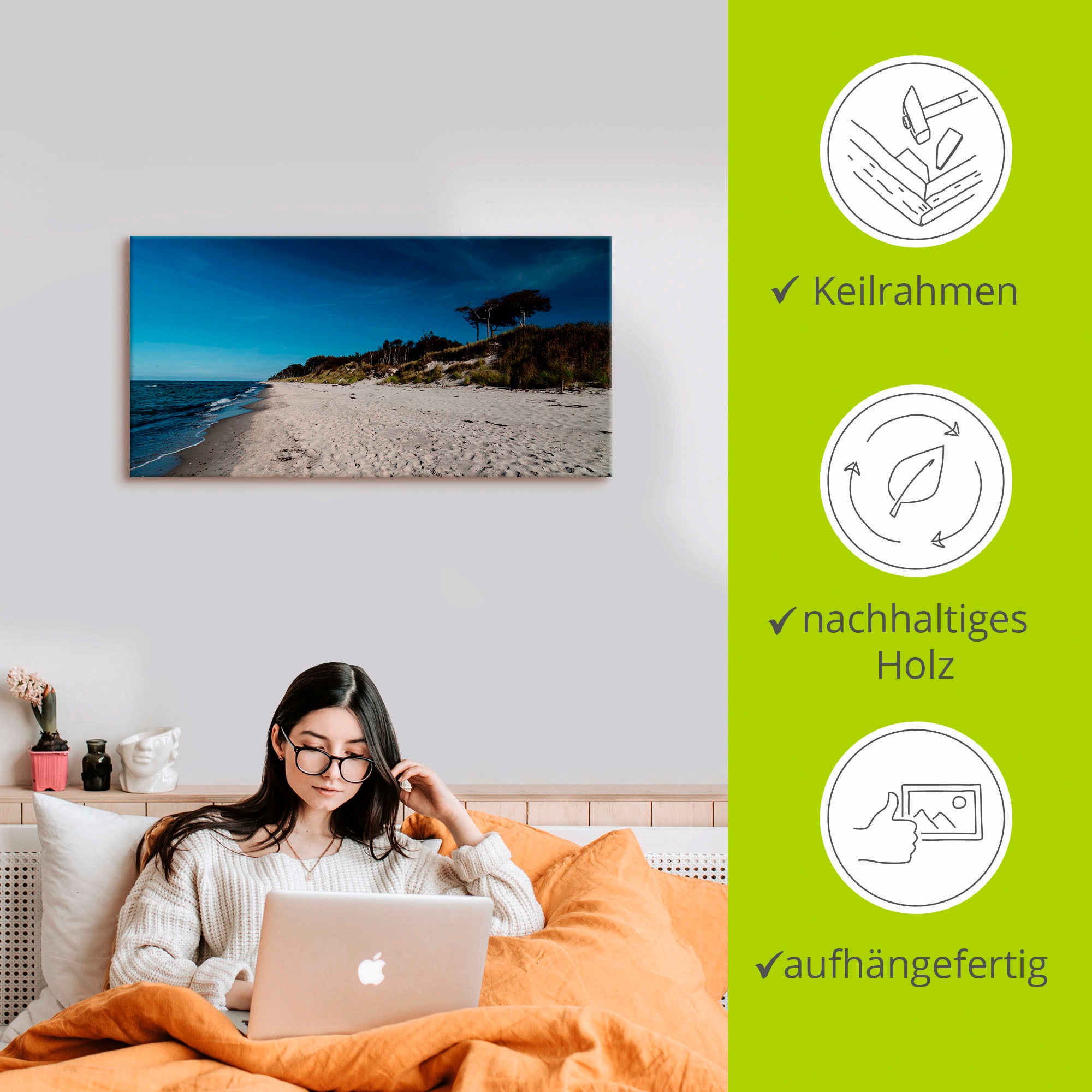 Artland Leinwandbild »Am Weststrand- Ostsee - Darss« Strand 1 Stk. tlg. auf Holzrahmen gespannt