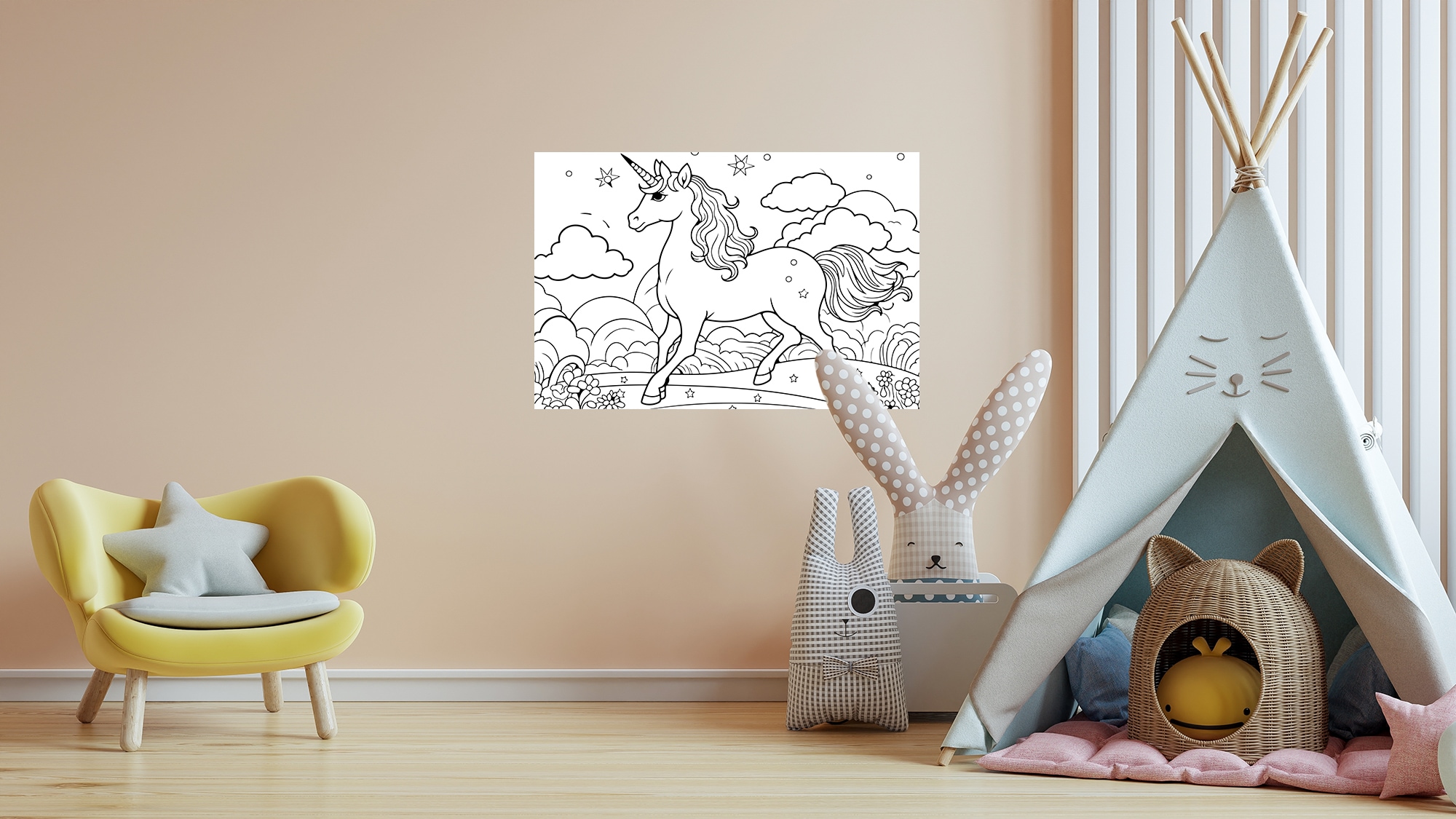 Image of queence Wandsticker "Einhorn auf Blumenwiese" DIY-Wandsticker zum Bemalen