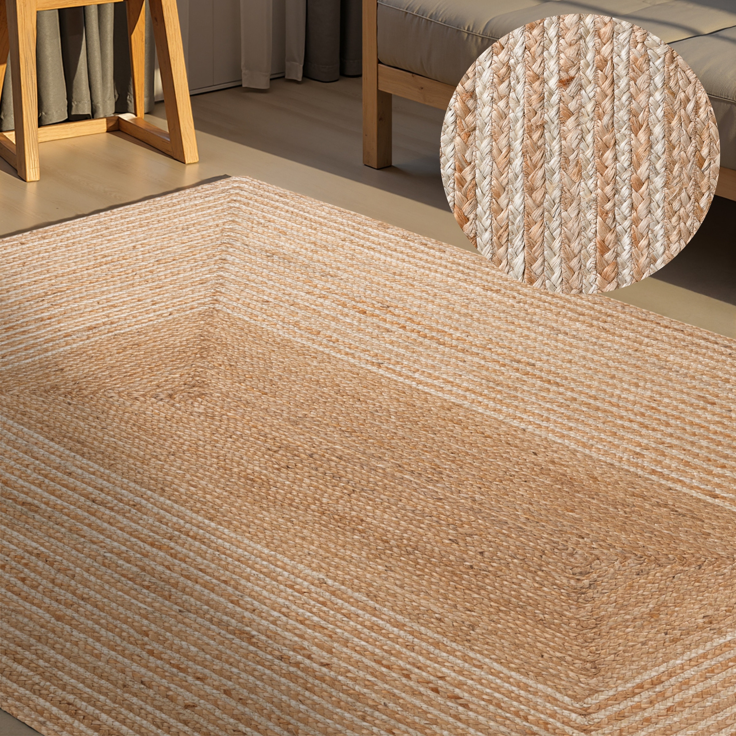 Image of HANSE Home Teppich "Juno Line Juteteppich" rechteckig 9 mm Höhe Jute, Shape, Handgemacht, Wohnzimmerteppich, Naturteppich, Wohnzimmer