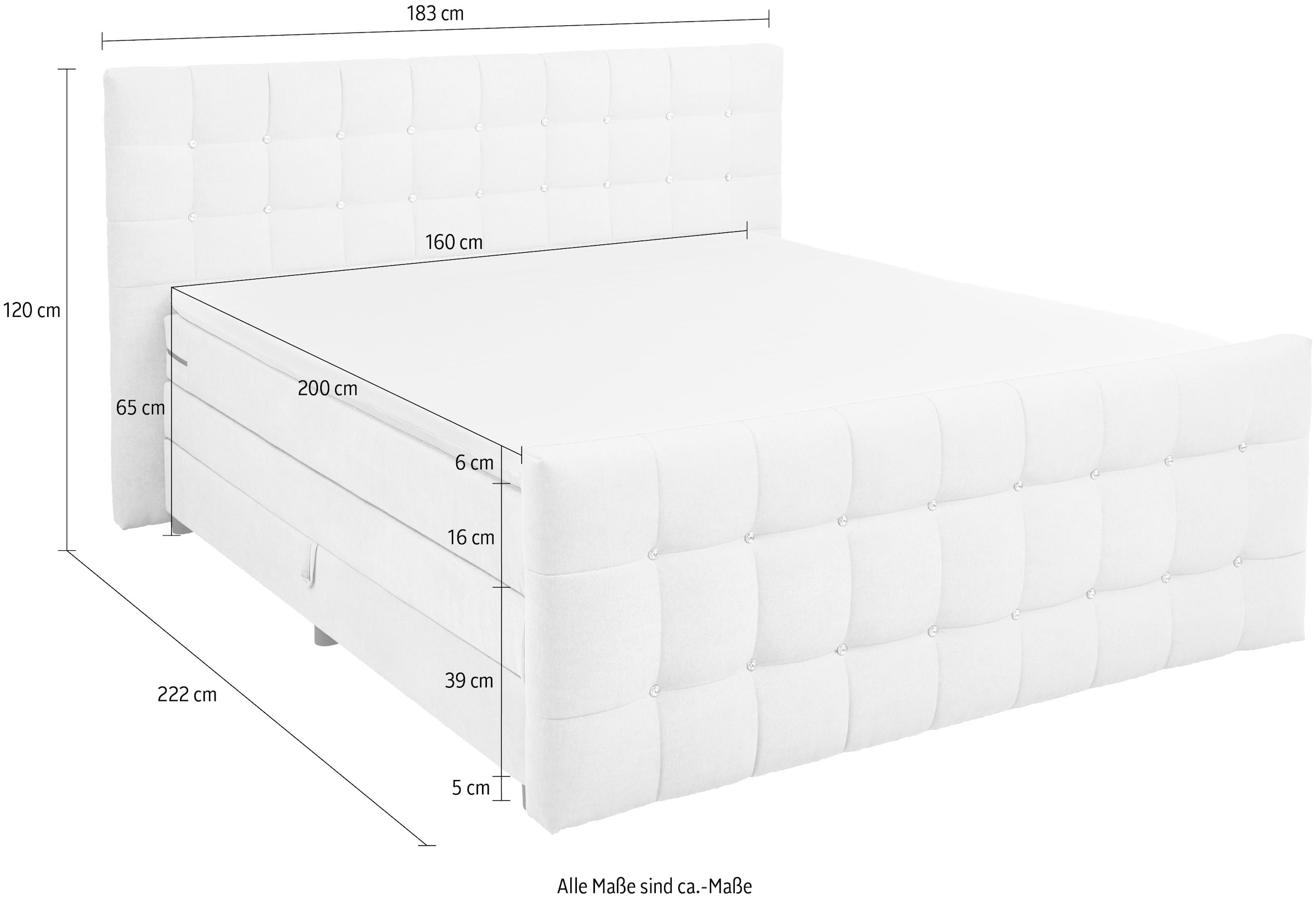 ED EXCITING DESIGN Boxspringbett »Loberie« mit Strasssteinen im Kopf- und Fussteil, inkl. Bettkasten