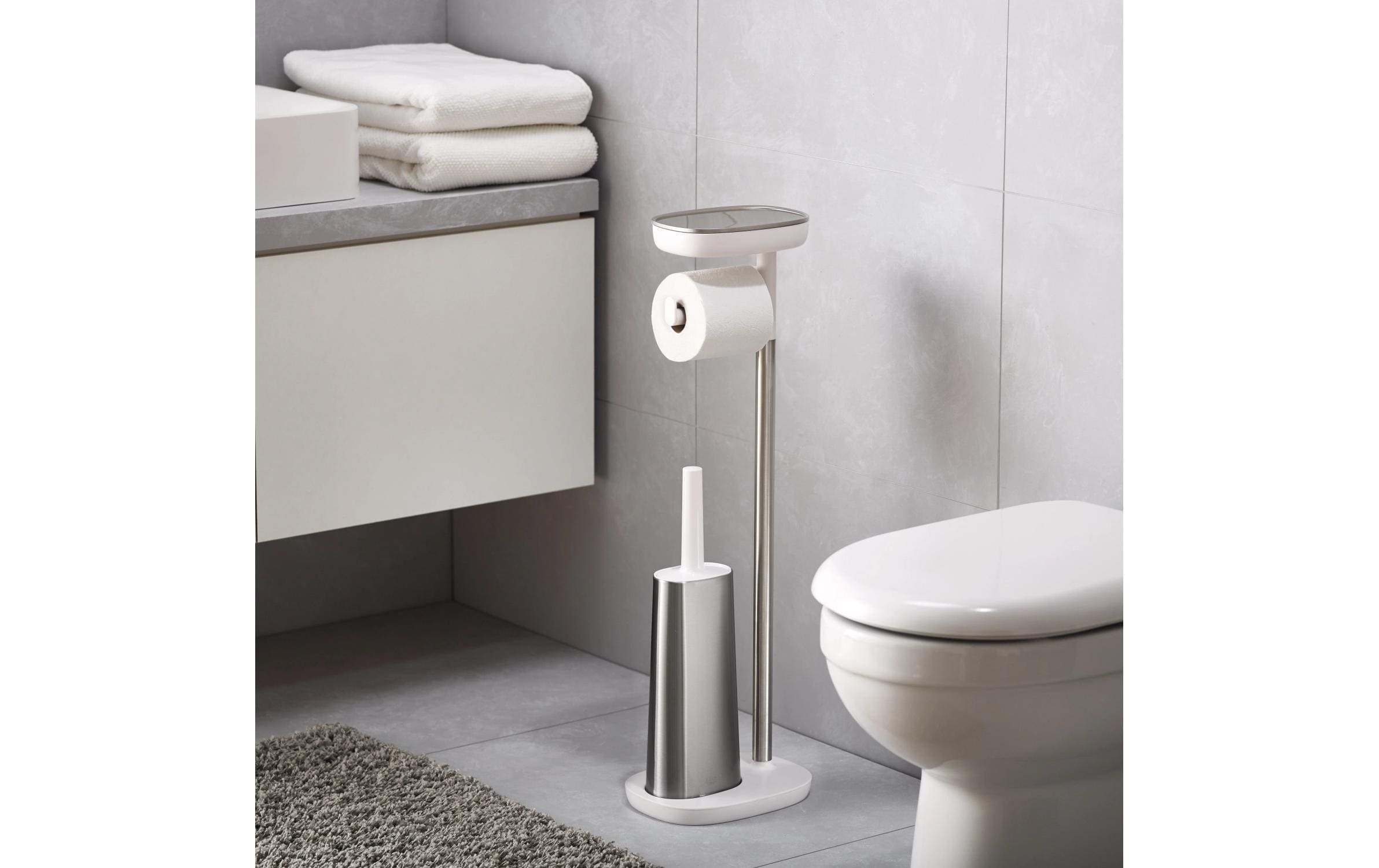 Joseph Joseph WC-Garnitur »EasyStore™« aus Edelstahl | Kunststoff mit integrierter Flex Toilettenbürste, 74 cm Höhe