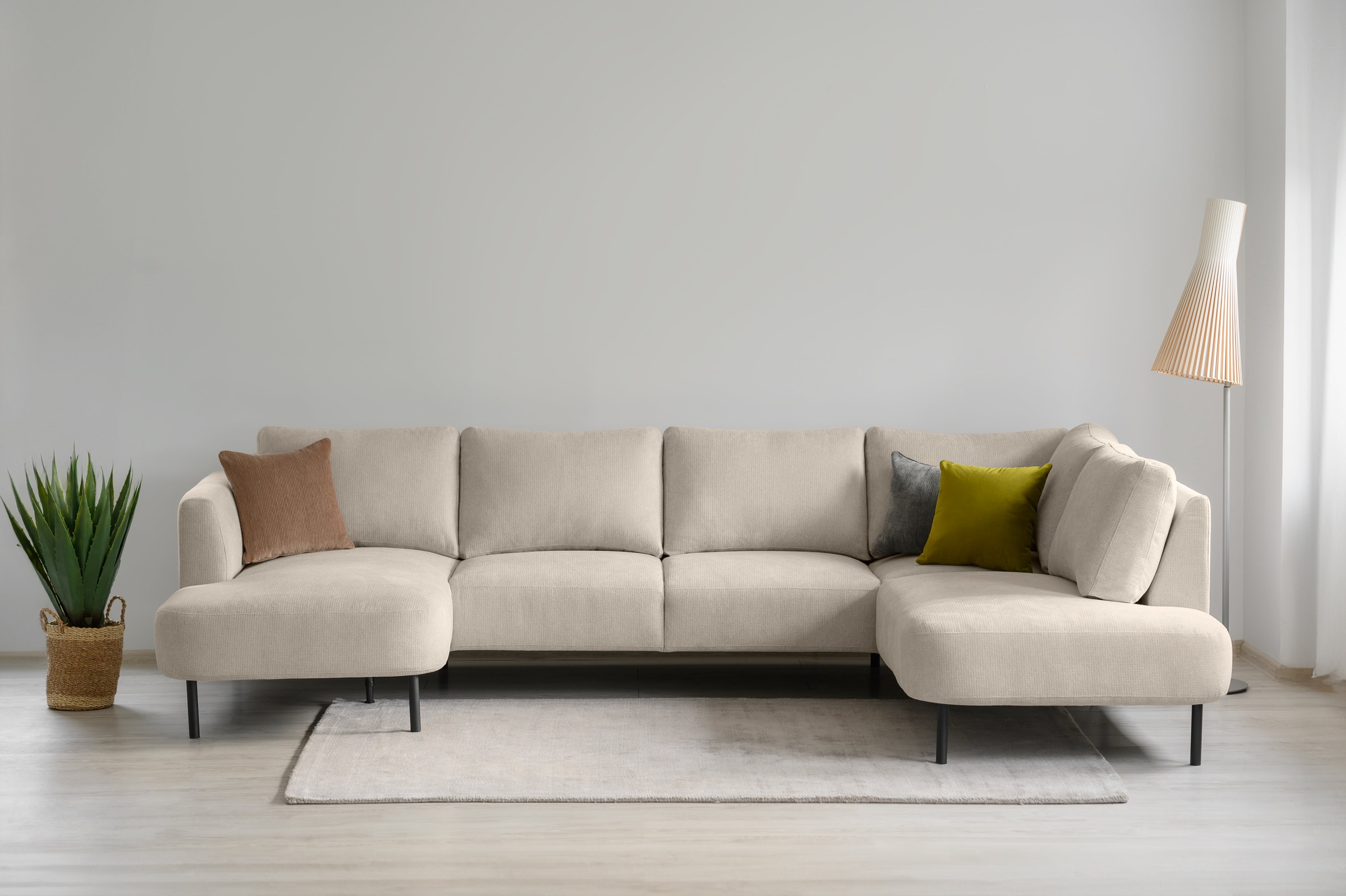 Image of GOODproduct Wohnlandschaft "Cesola" in weichem Chenille-Stoff, Breite 327 cm, mit schwarzen Metallfüssen