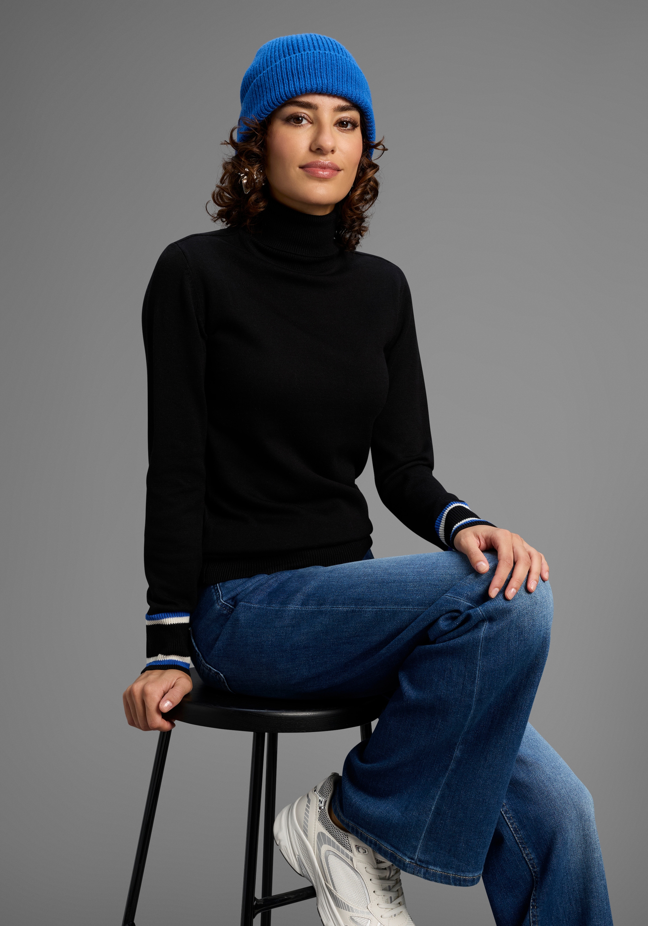 Image of AJC Rollkragenpullover Feinstrick mit trendy Kontraststreifen