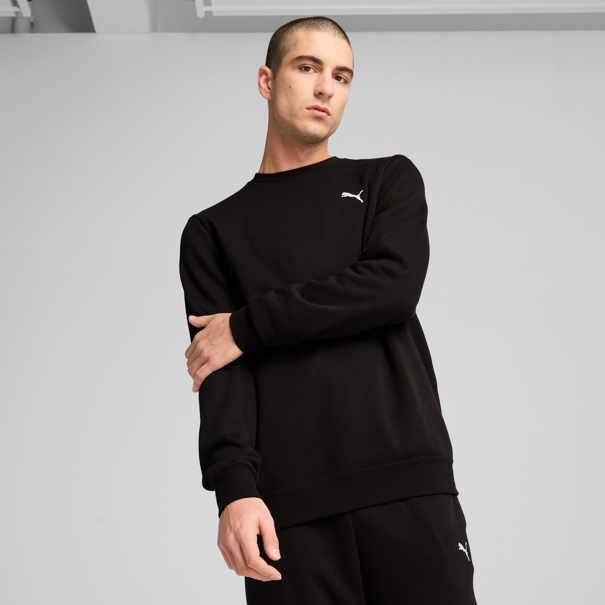 Image of PUMA Langarmshirt "ESS CREW FL" Regular Fit, sportlicher Stil, Rundhalsausschnitt, gesticktes Logo