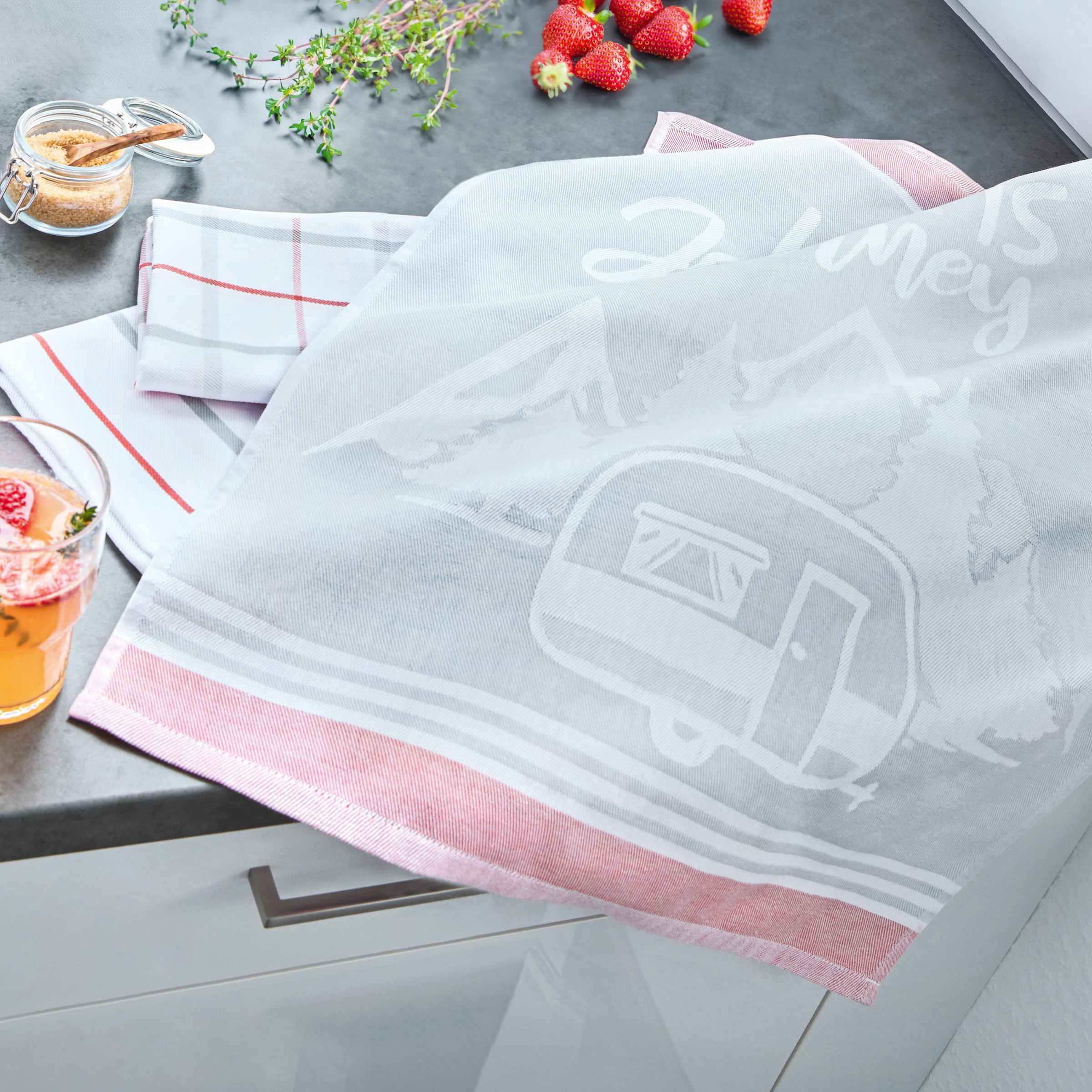 Dyckhoff Geschirrtuch »Journey, mit 3 verschiedenen Motiven, LIFE IS A JOURNEY« aus 100% Baumwolle, Masse je Tuch ca. 50x70 cm