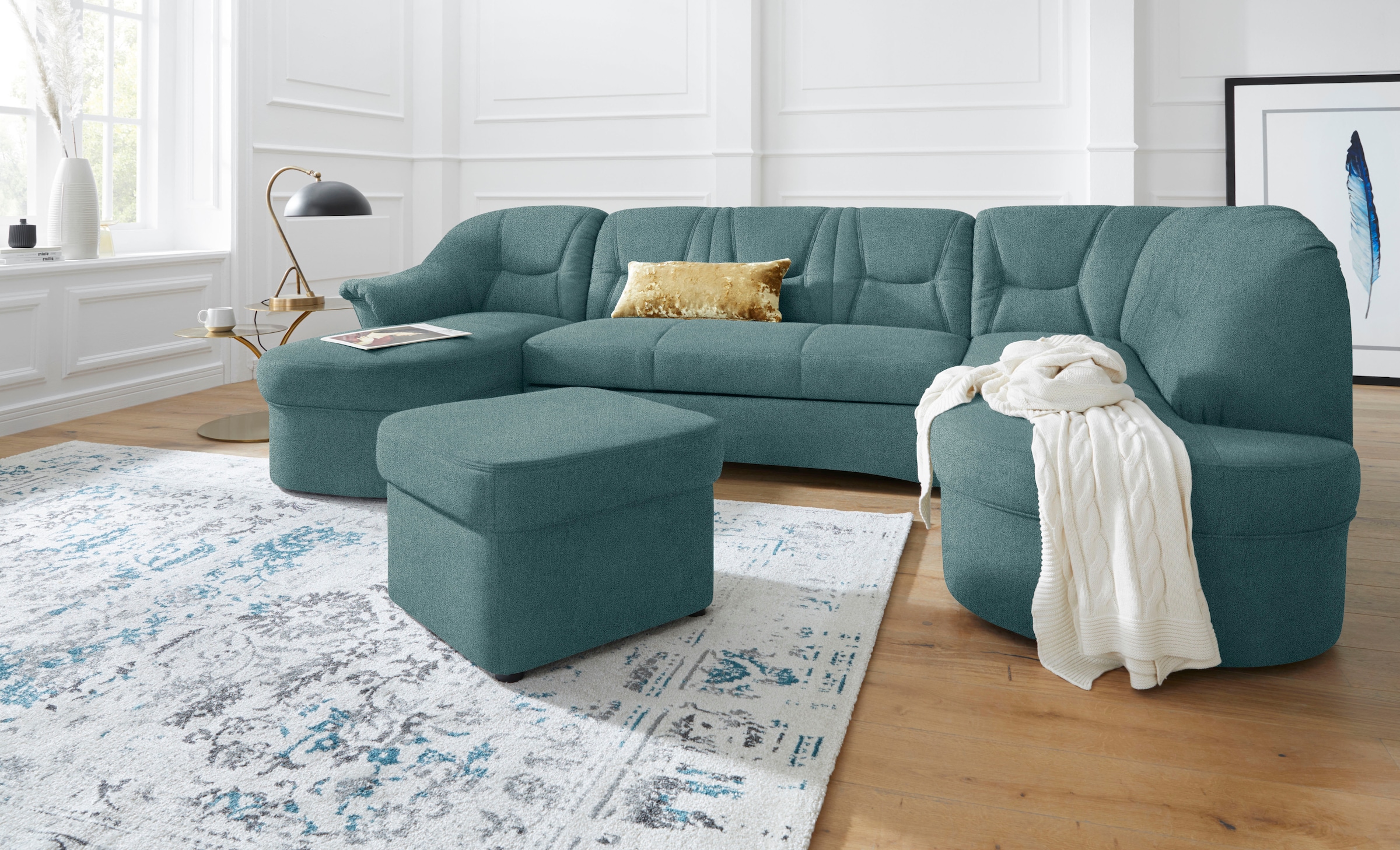 Image of DOMO collection Wohnlandschaft "SARAFINA 295x83x180 cm, auch mit Federkern für mehr Sitzkomfort" whlw. mit Bettfunktion, elegantes Design, U-Form