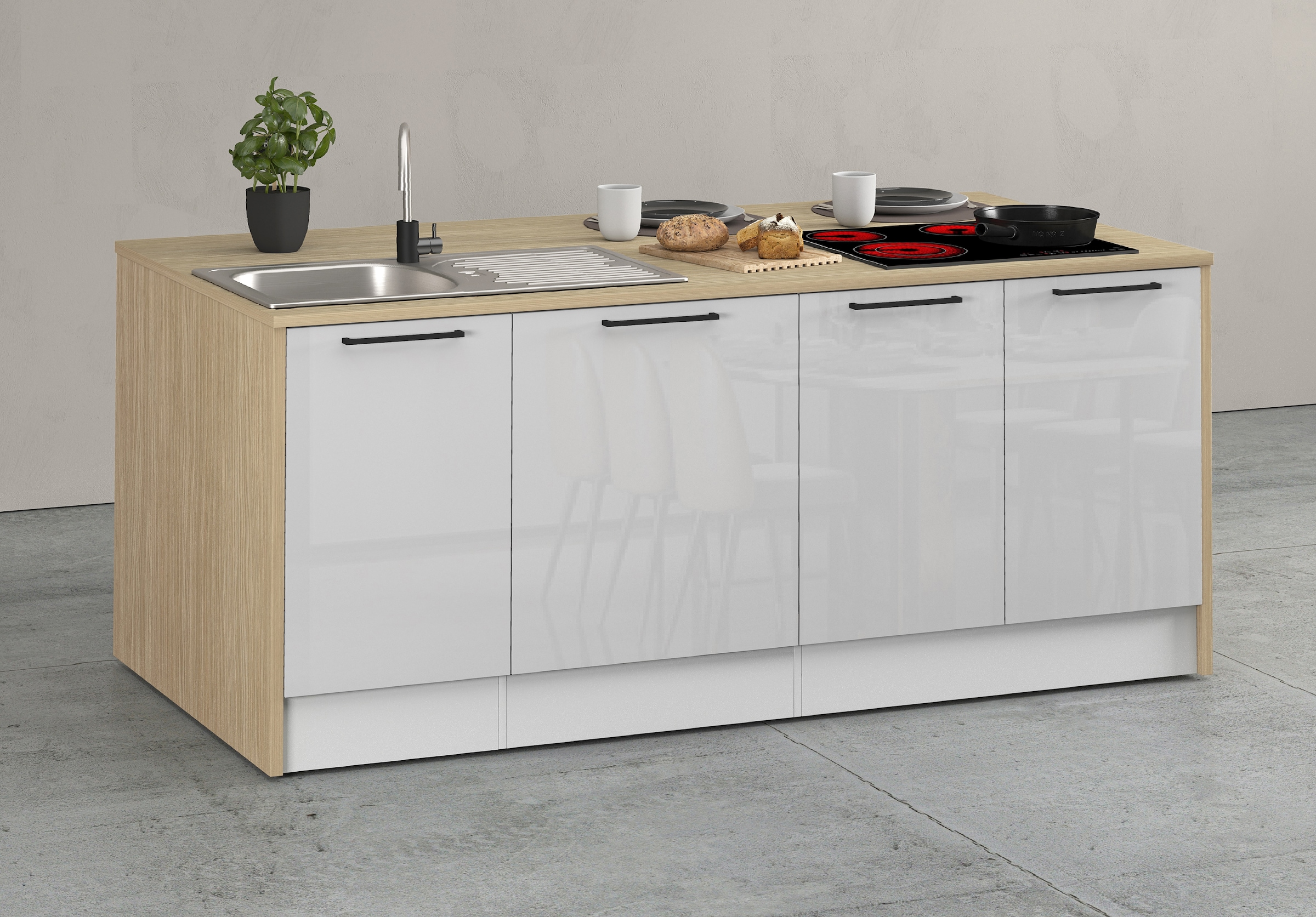 KOCHSTATION Ilot de cuisine »KS-Luna Breite 200 cm, Höhe 90 cm« Breite 200 cm, wahlweise mit Hanseatic-E-Geräten