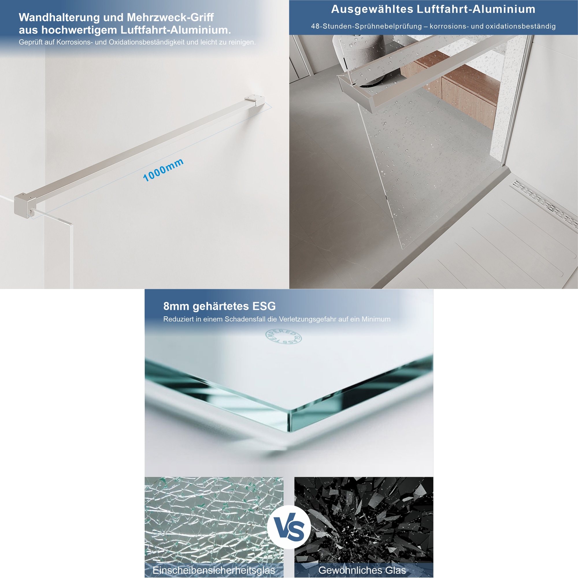 welltime Walk-in-Dusche »Walk-In Trento Deluxe« 1 Stk. tlg. 8mm ESG und Antikalkversiegelung