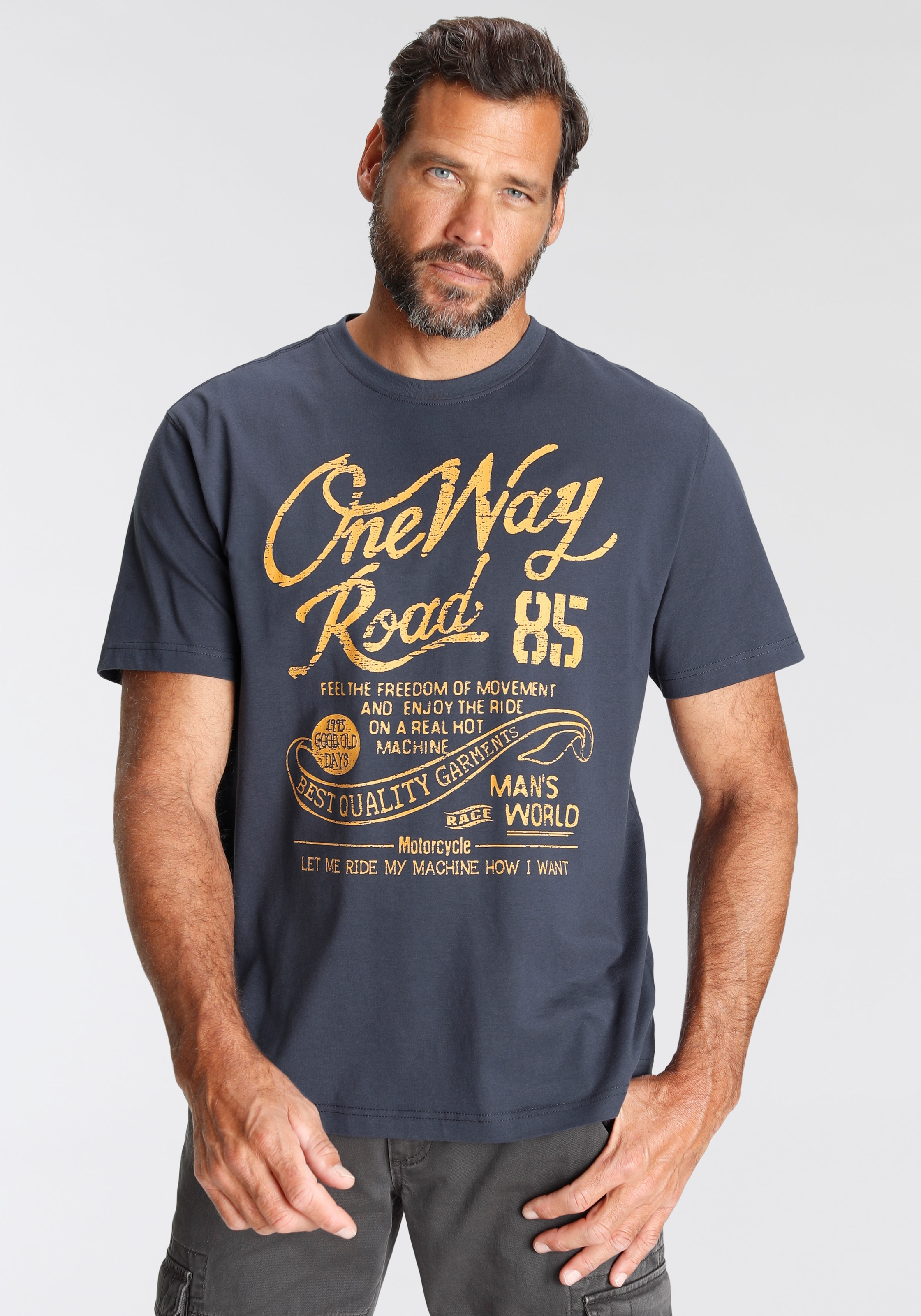 Image of Mans World T-Shirt Kurzarm, Regular Fit, mit Print, Rundhals, im Used-Look