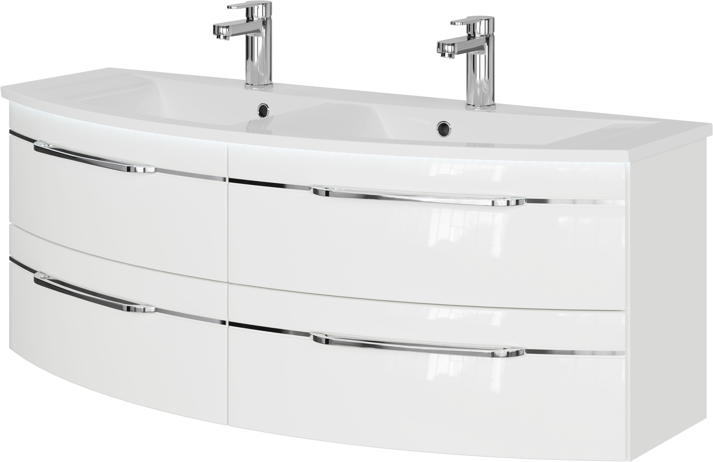 Image of Saphir Waschtisch "Serie 7045 Mineralmarmor-Waschtisch und Unterschrank, 131 cm breit" Doppel-Waschplatz mit 4 Schubladen, Badmöbel Set mit Waschtisch