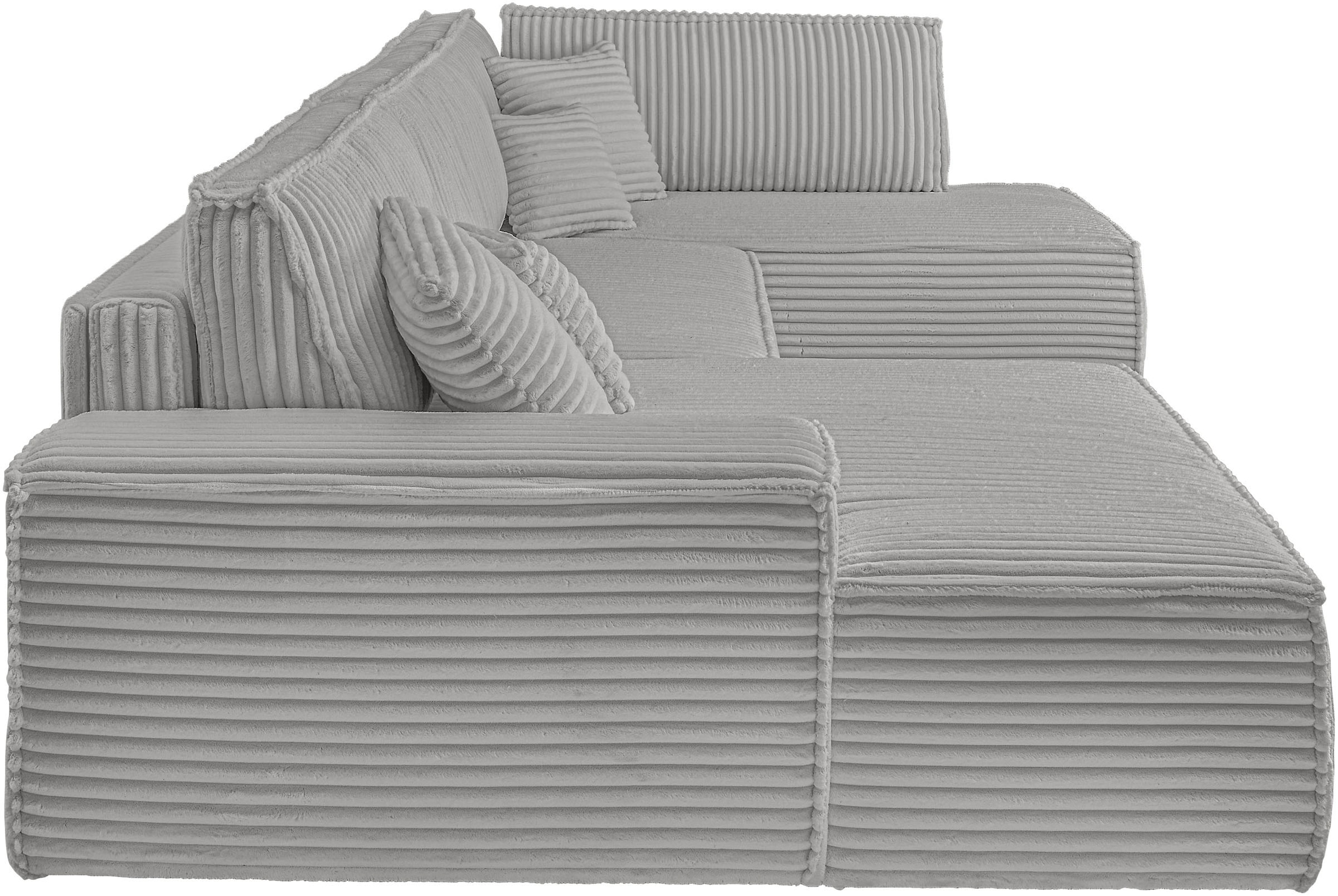 andas Wohnlandschaft »FINNLEY U-Form XXL 329 cm, Schlafsofa, Schlaffunktion m. Bettkasten«, (194/139 cm), Bouclé, Struktur und Cord