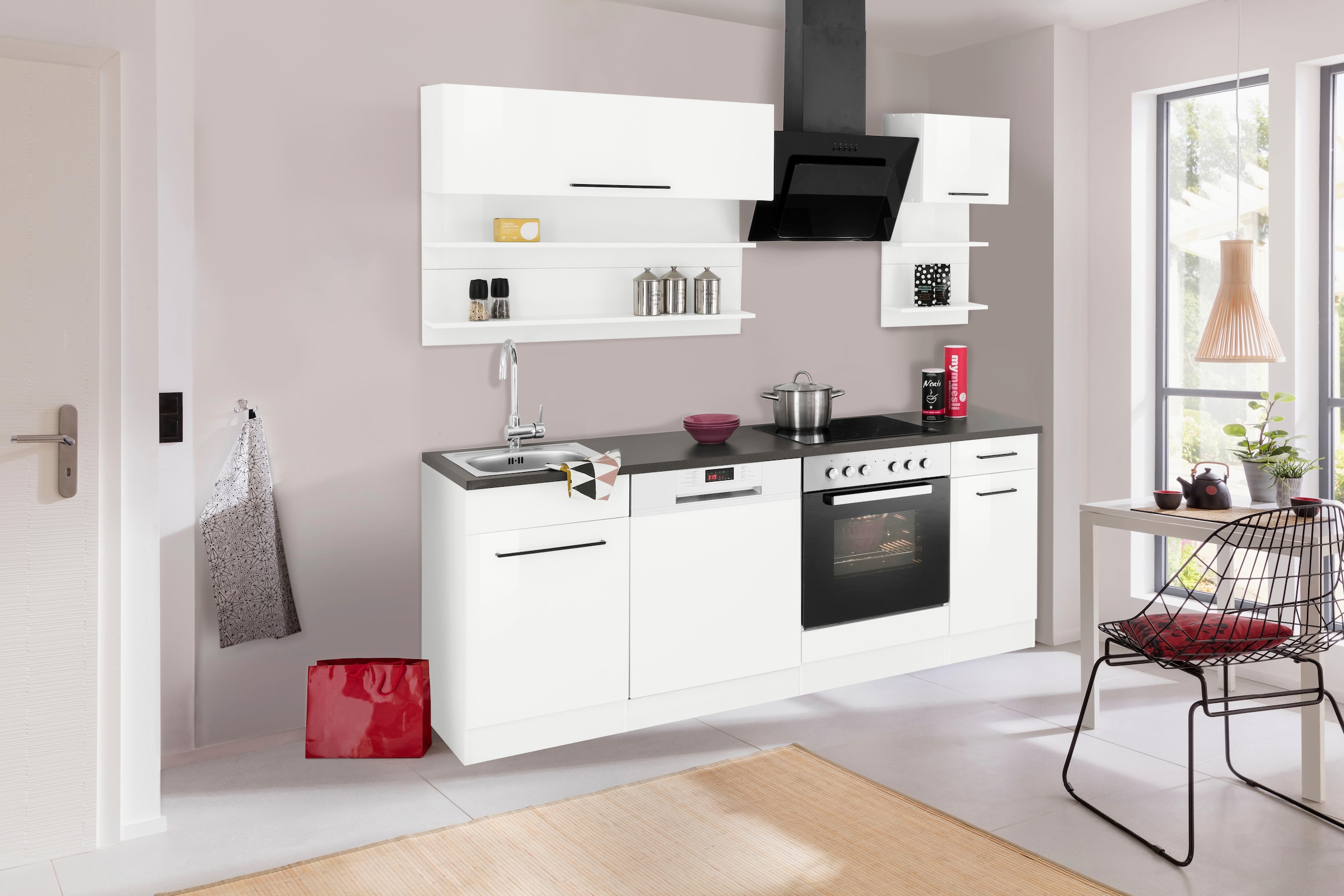 Image of KOCHSTATION Küchenzeile "KS-Tulsa" ohne E-Geräte, Breite 210 cm, schwarze Metallgriffe, MDF Fronten