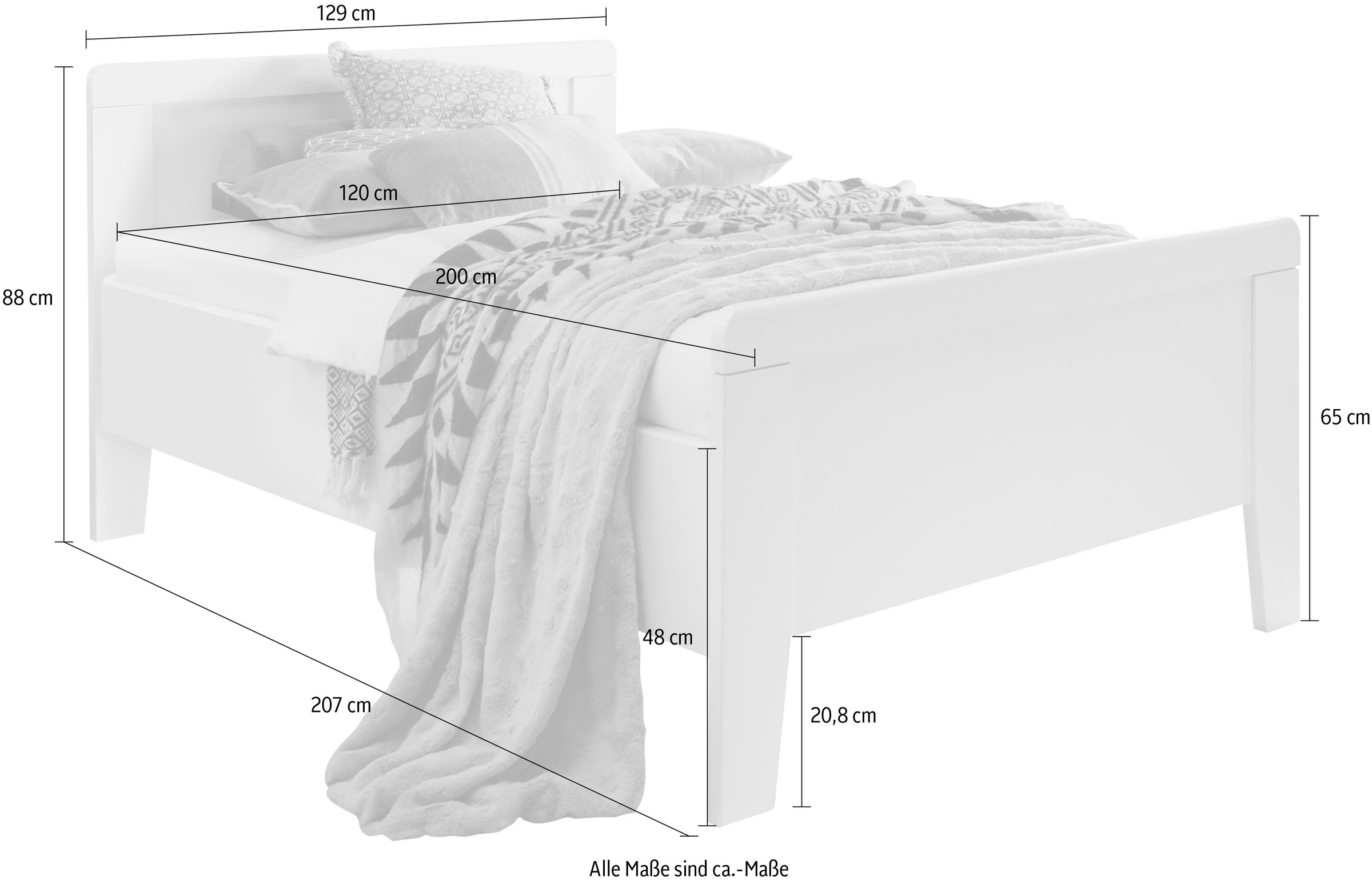 WIEMANN Bett »Bern«, mit 4 Stollenfüssen, 4-fach Liegehöhenverstellung und Holzkopfteil