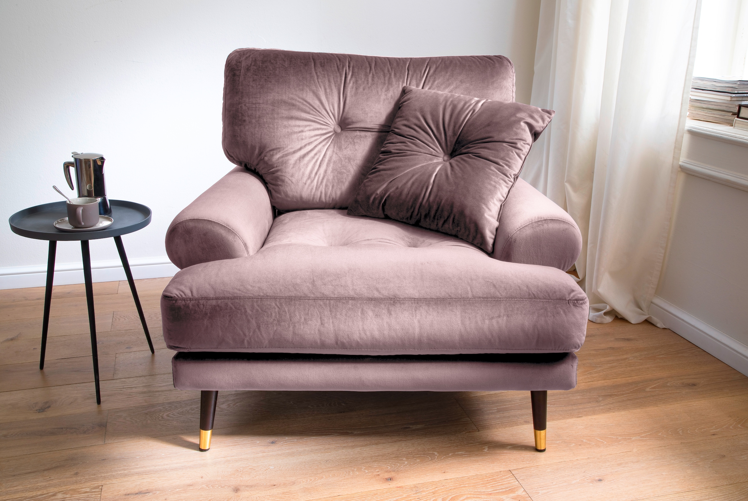 Trends by HG Loungesessel »TOKIO«, in Microfaser mit hochwertigem Holz/Metallfuss
