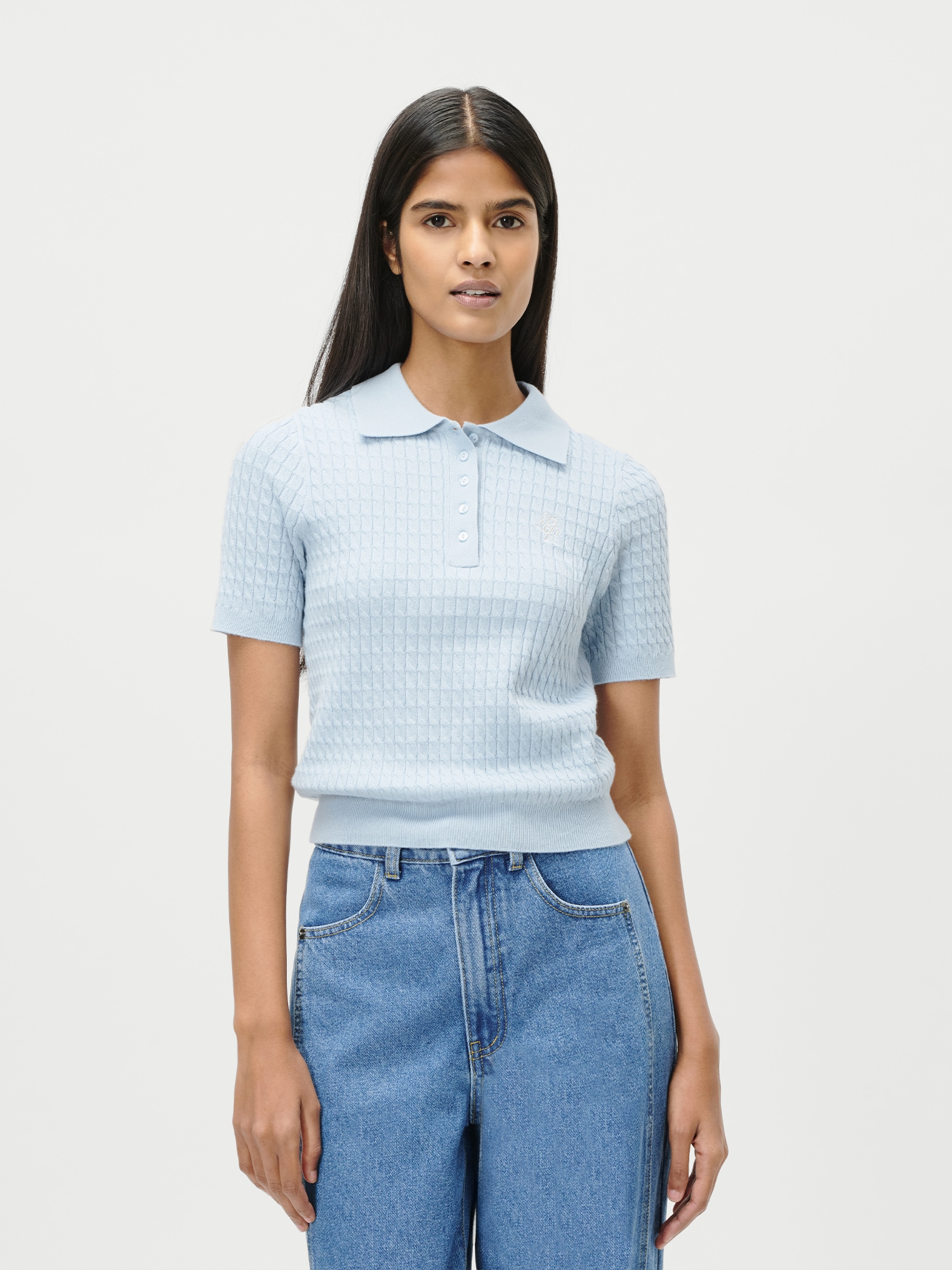 Image of LeGer Poloshirt "Manolja, LeGer by Lena Gercke" mit Zopfmuster, Logostickerei