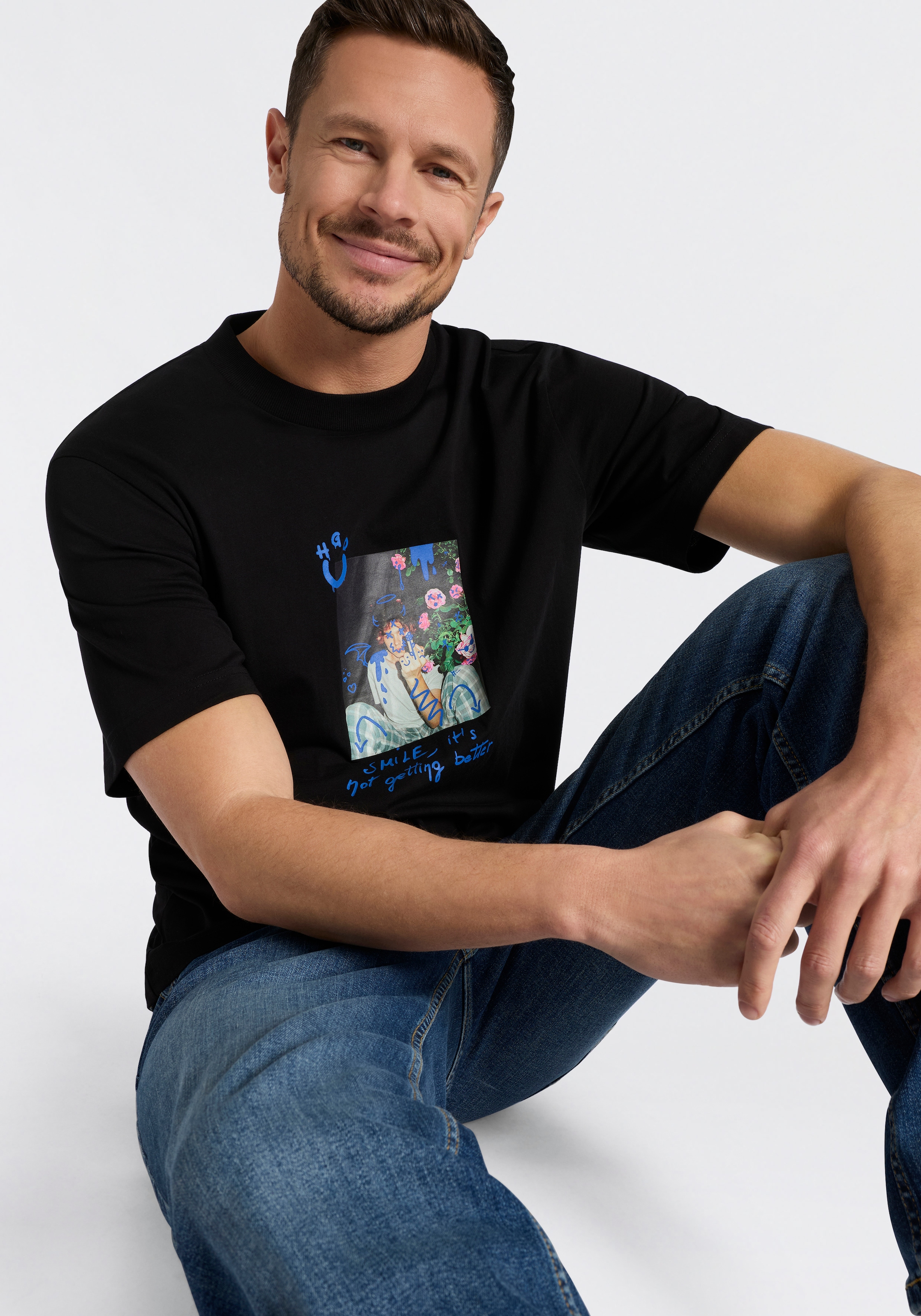 HUGO T-shirt col rond, coupe régulière, coton pur