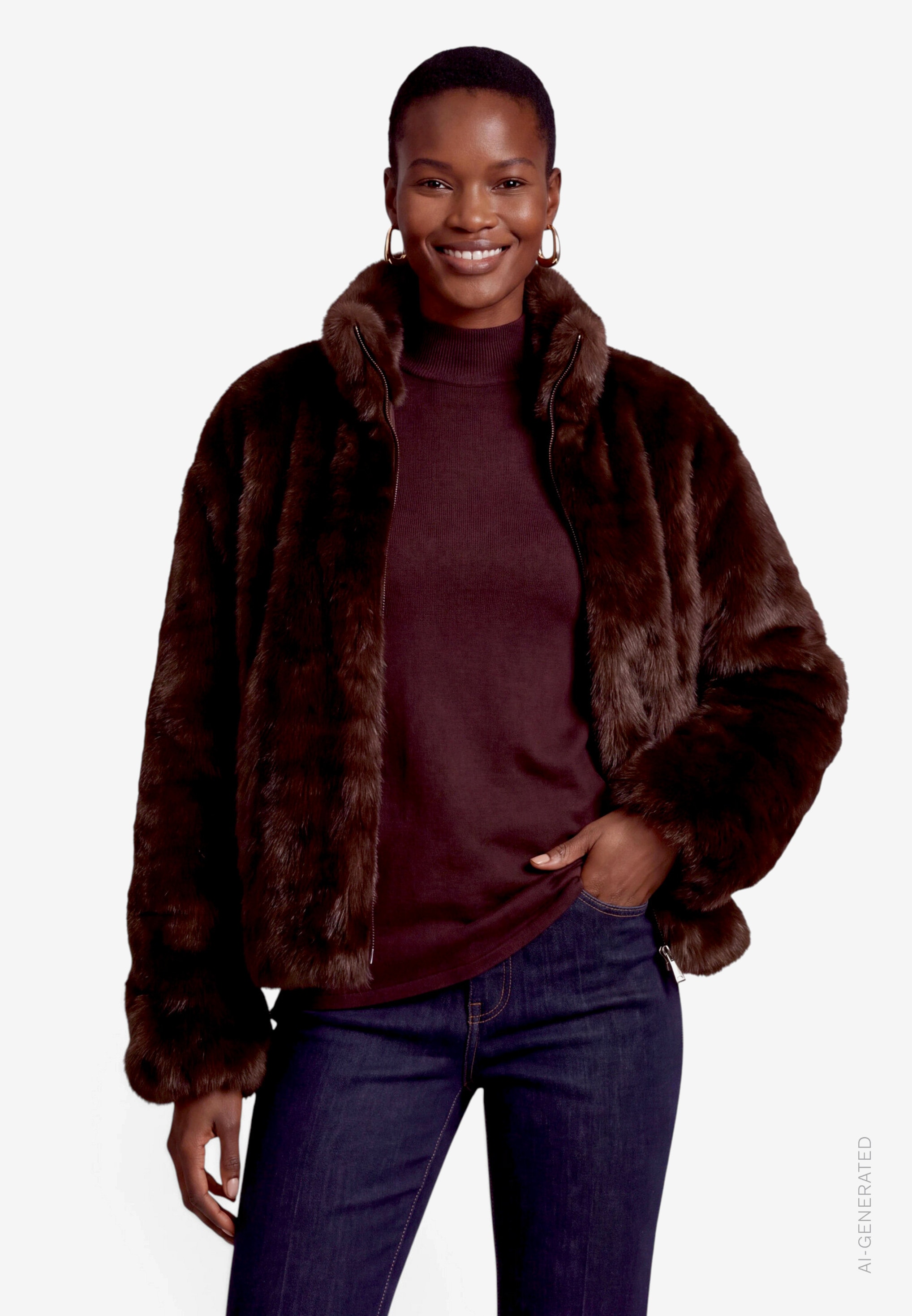 Image of Zero Fellimitatjacke ohne Kapuze Kunstfell-Jacke mit Reissverschluss