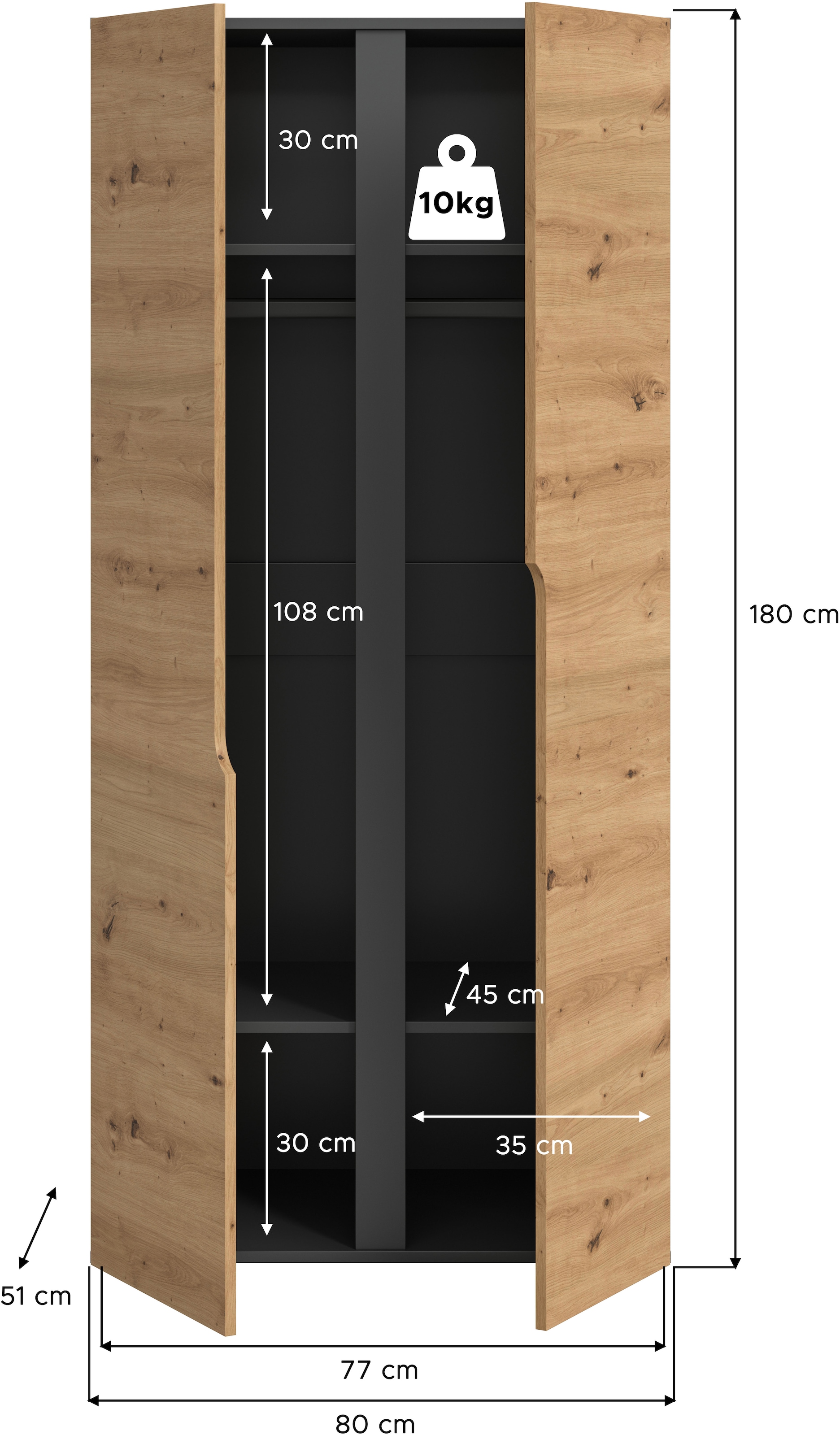 Home affaire Kleiderschrank »BJÖRNEBORG, Schlafzimmerschrank, Garderobe, Schrank« inklusive Wechselblende in anthrazit und Artisan Eiche Nachbildung,  Breite 80cm, Kleiderstange, 2 Böden