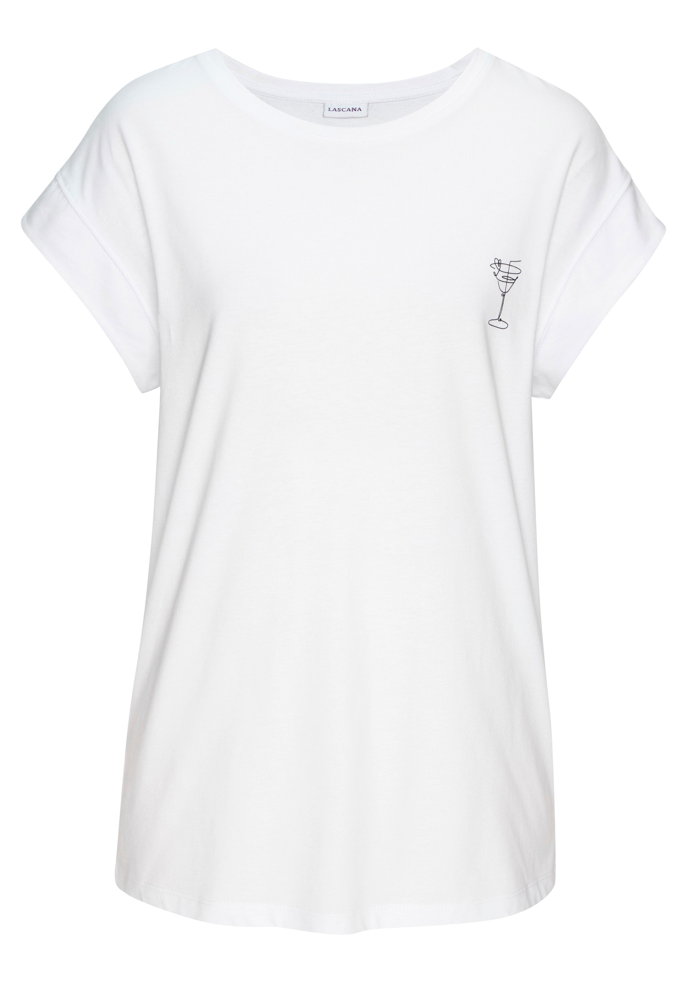 LASCANA T-shirt à manches courtes mit dezentem Frontdruck, T-Shirt aus Baumwolle, Printshirt, Basic